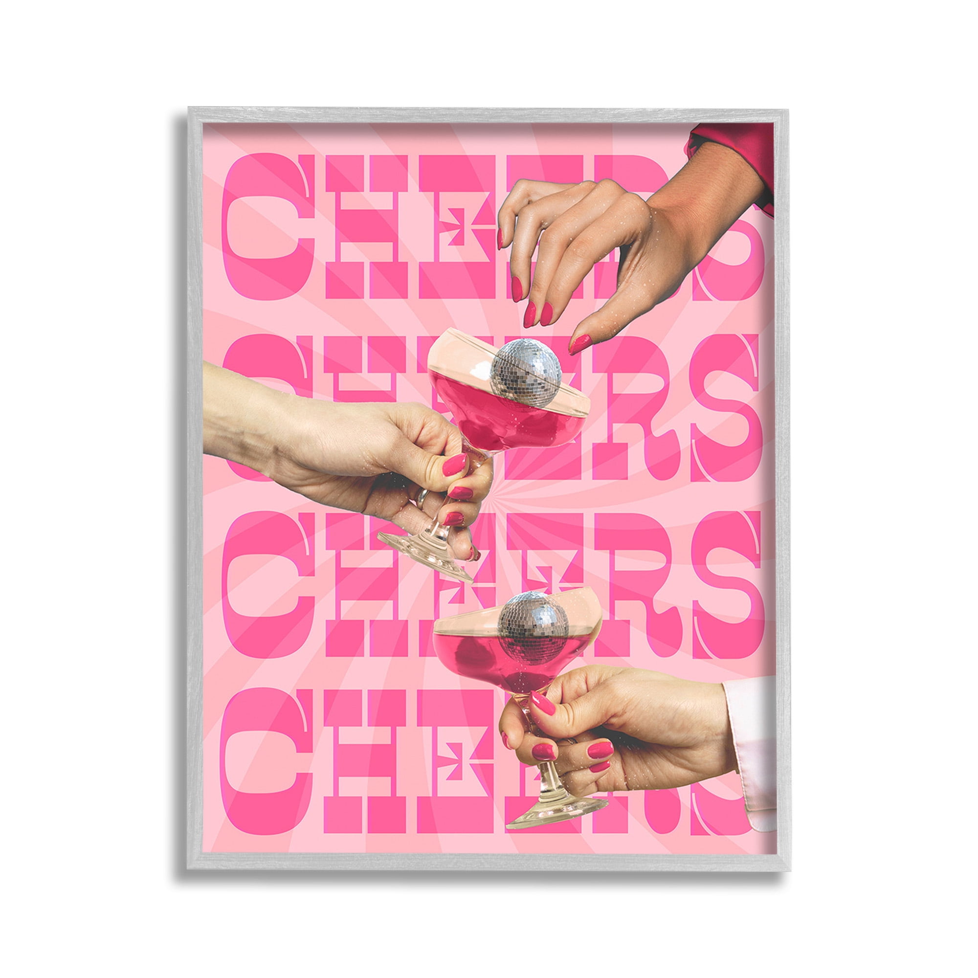 Stupell Industries Cheers Pink Margaritas Food & Beverage Painting Gray Framed Art Print Wall Art, 11 x 14