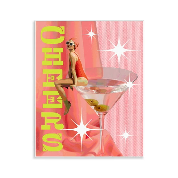 Stupell Industries Cheers Retro Drink & Swimmer Food & Beverage Painting Unframed Art Print Wall Art, 11 x 14