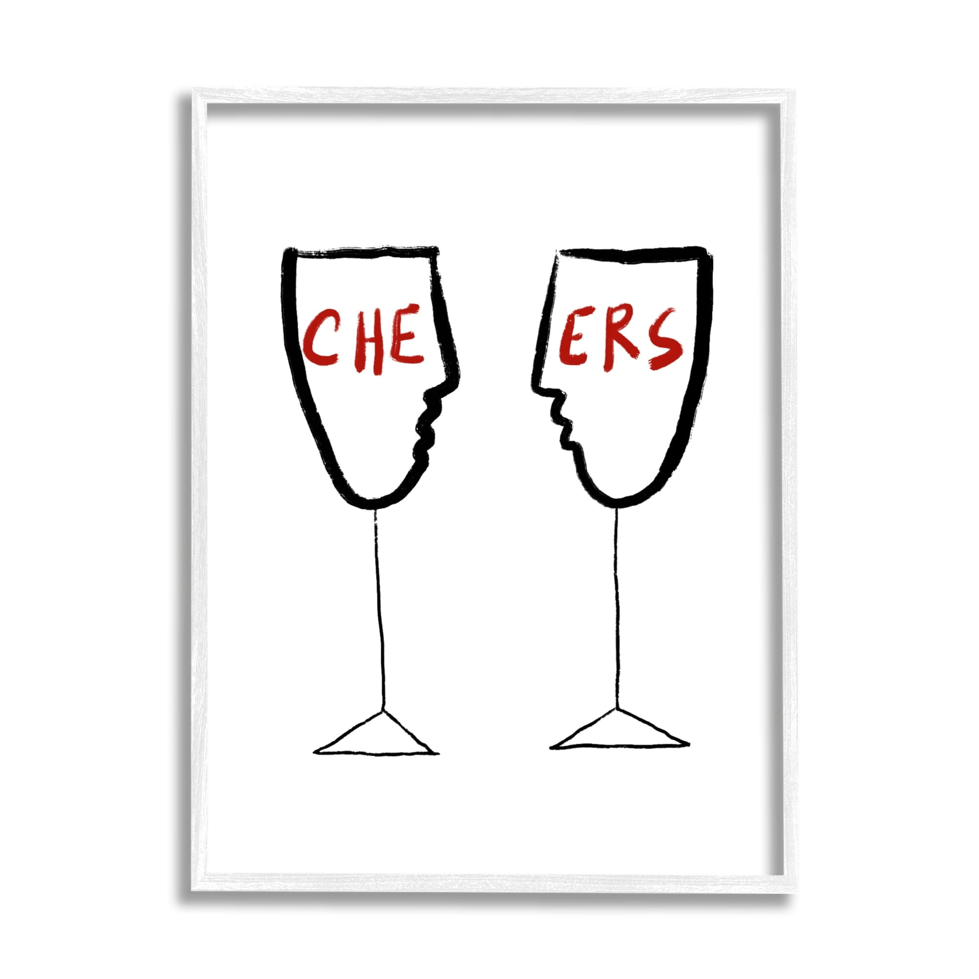 Stupell Industries Cheers Text Simple Wine Glasses Line Doodle, 16 x 20, Design by Atelier Posters