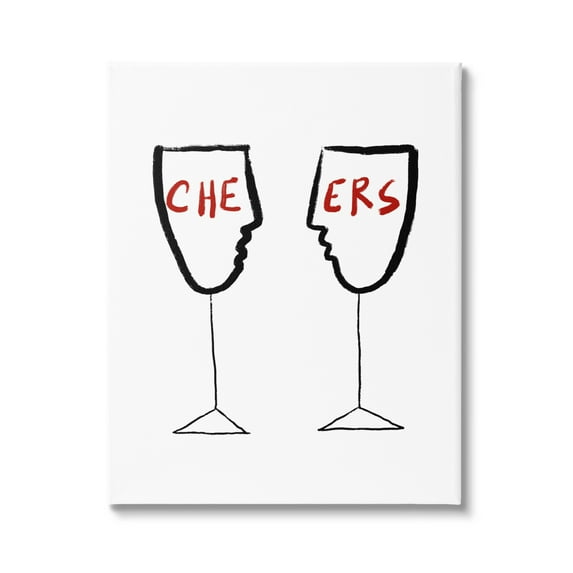 Stupell Industries Cheers Text Simple Wine Glasses Line Doodle Graphic Art Gallery-Wrapped Canvas Print Wall Art, 36x48, by Atelier Posters