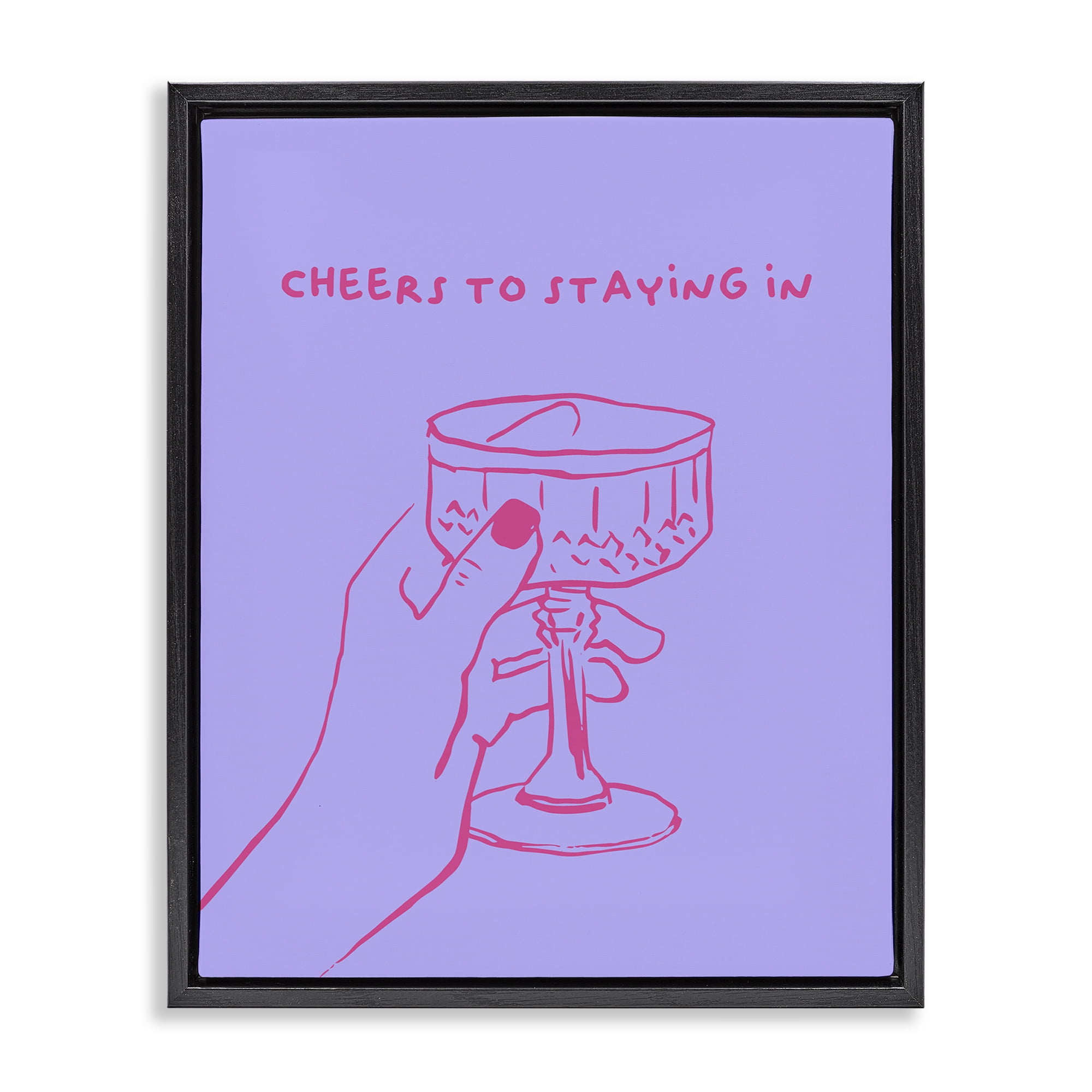 Stupell Industries Cheers To Staying In Food & Beverage Painting Black Floater Framed Canvas Art Print Wall Art, 17 x 21