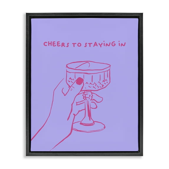 Stupell Industries Cheers To Staying In Food & Beverage Painting Black Floater Framed Canvas Art Print Wall Art, 25 x 31