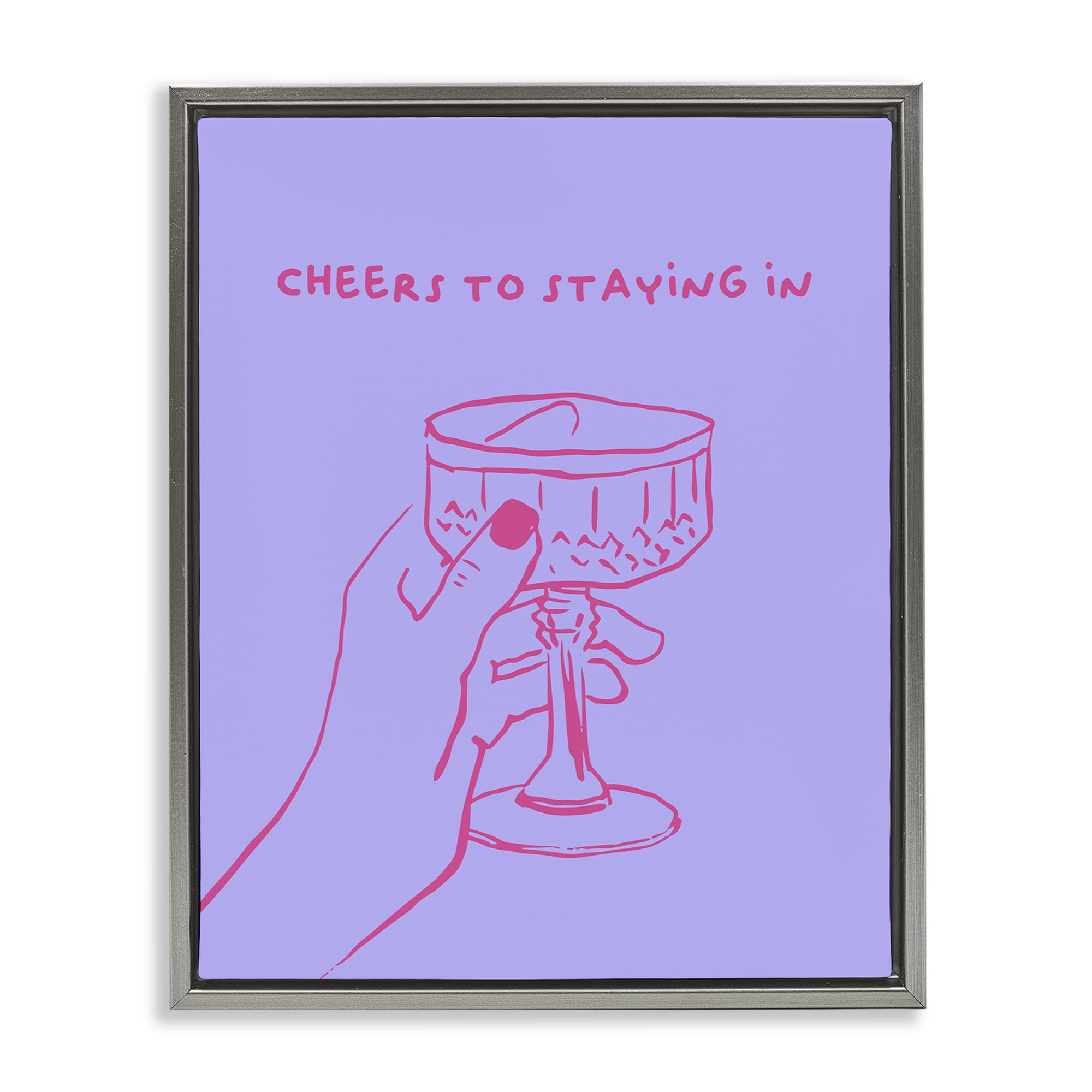 Stupell Industries Cheers To Staying In Food & Beverage Painting Gray Floater Framed Canvas Art Print Wall Art, 17 x 21