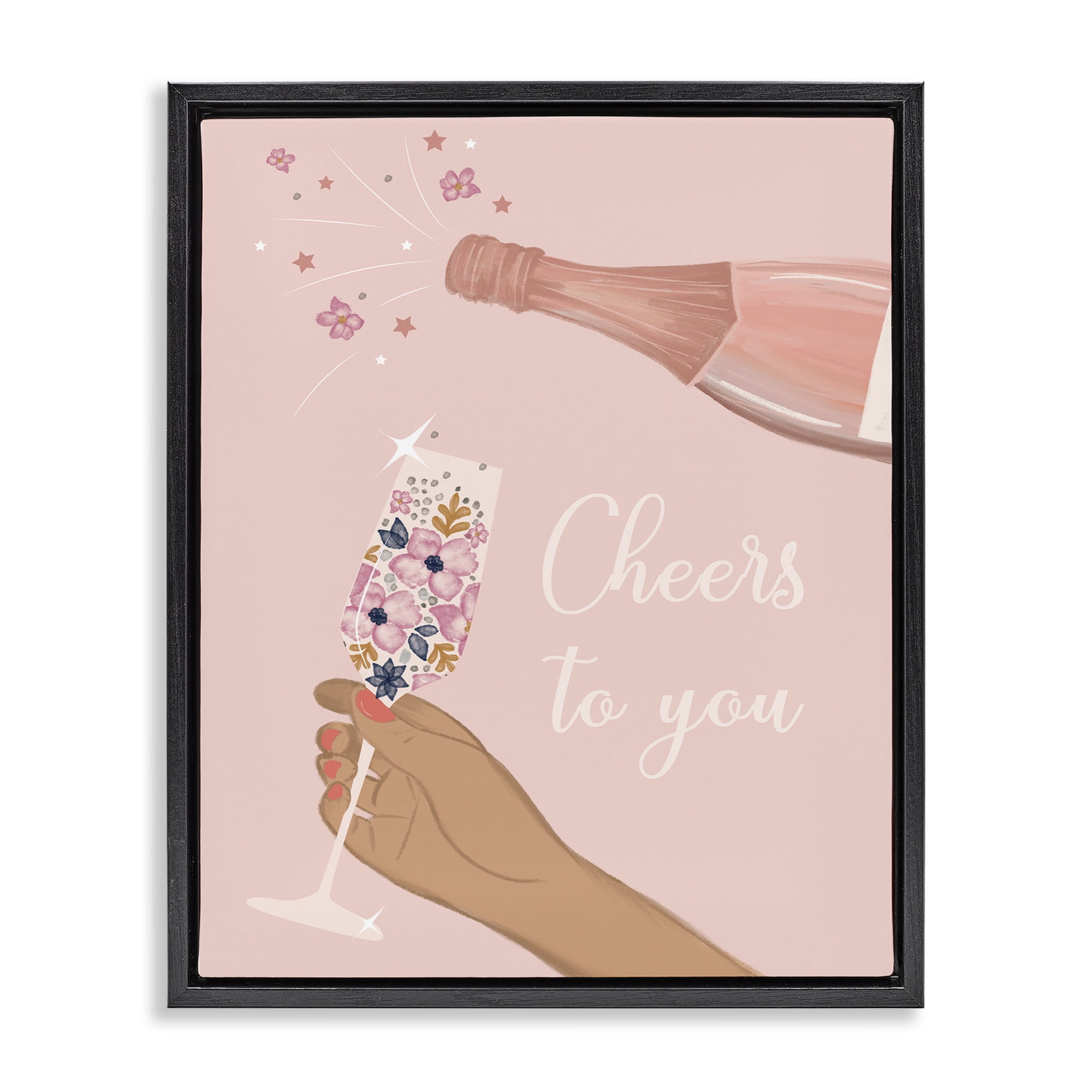 Stupell Industries Cheers To You Champagne Food & Beverage Painting Black Floater Framed Art Print Wall Art, 25 x 31