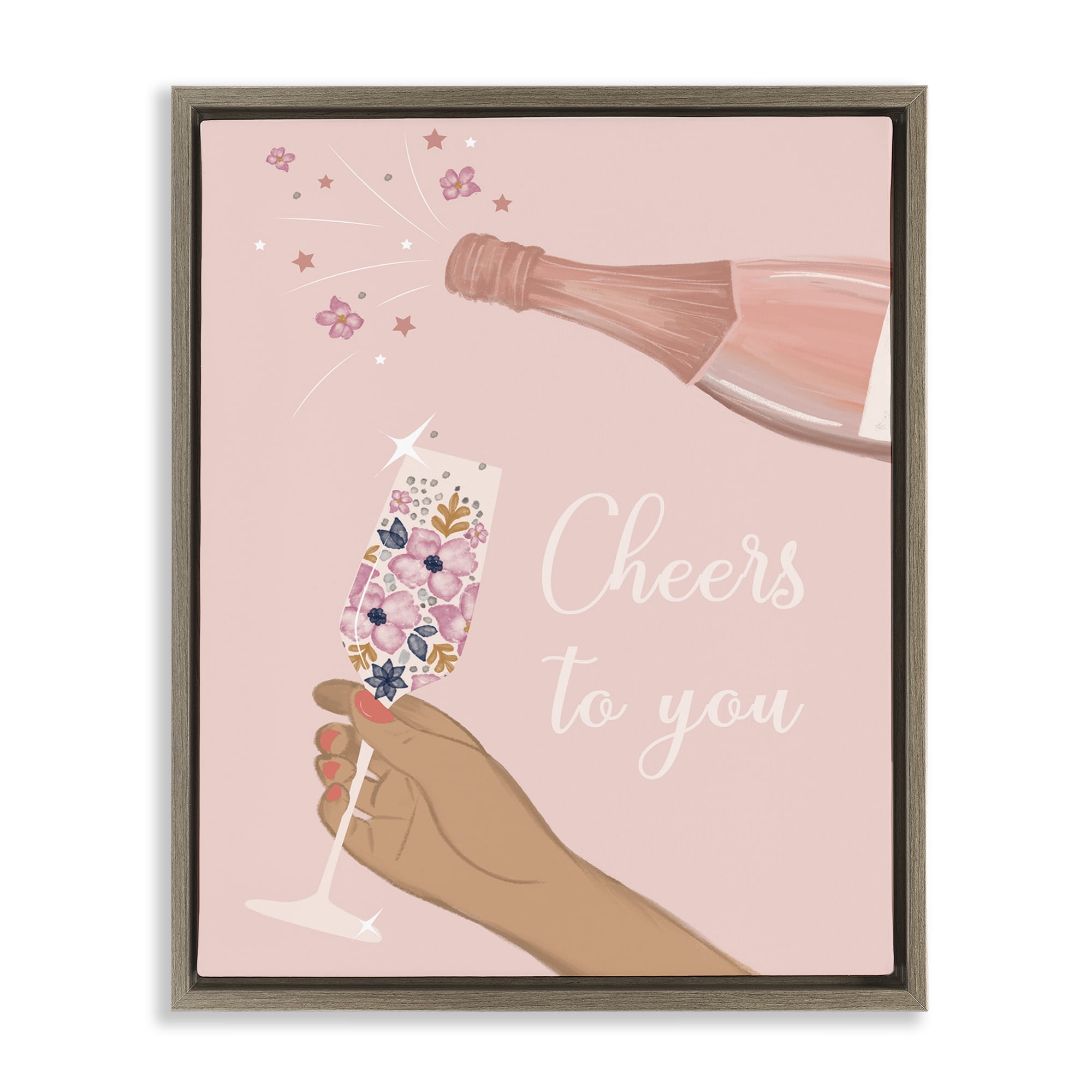 Stupell Industries Cheers To You Champagne Food & Beverage Painting Brown Floater Framed Art Print Wall Art, 25 x 31
