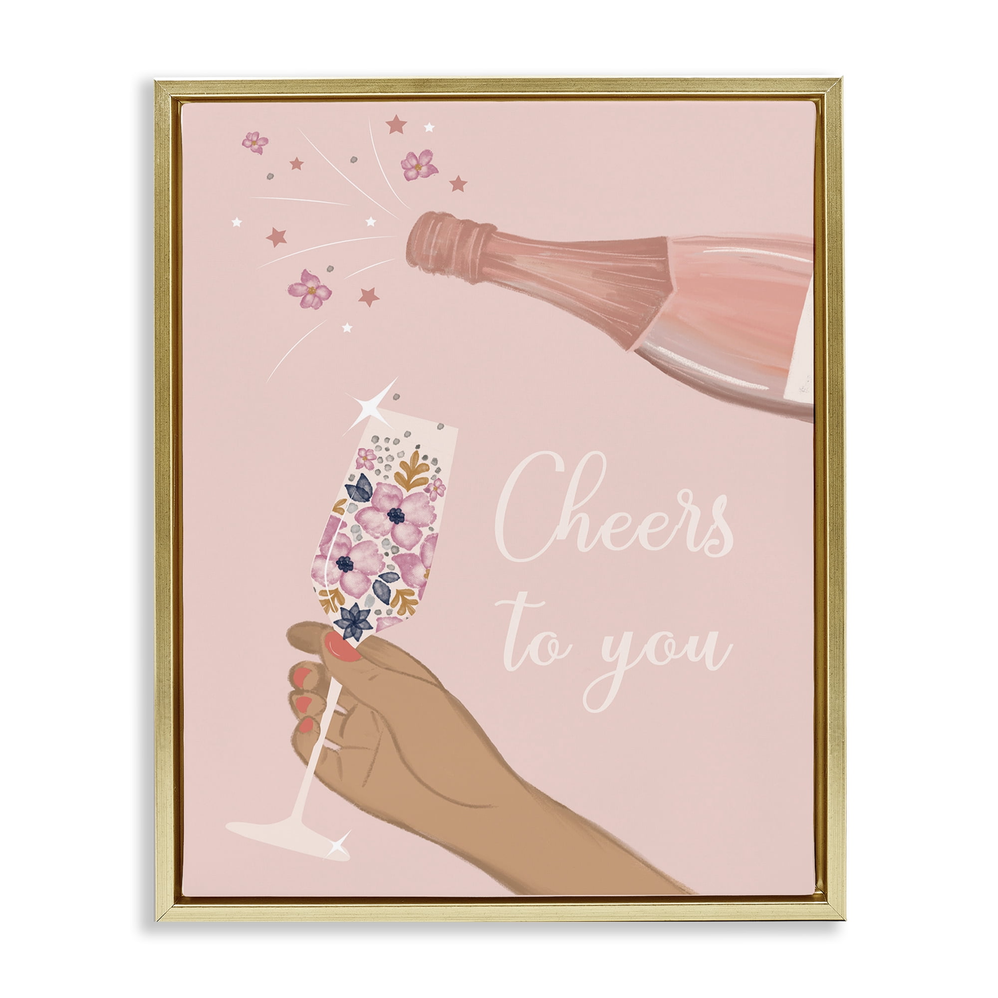 Stupell Industries Cheers To You Champagne Food & Beverage Painting Gold Floater Framed Art Print Wall Art, 25 x 31