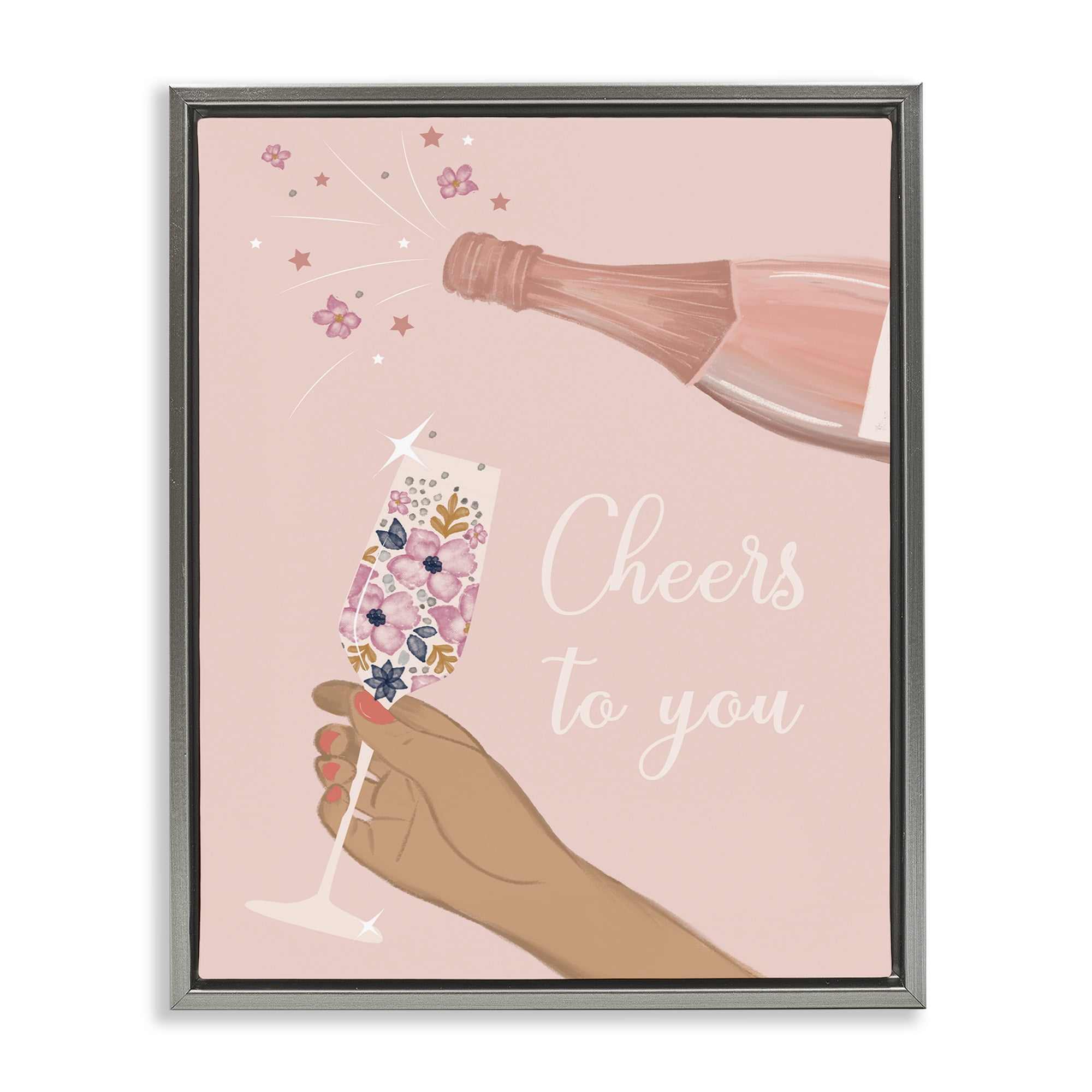 Stupell Industries Cheers To You Champagne Food & Beverage Painting Gray Floater Framed Art Print Wall Art, 25 x 31