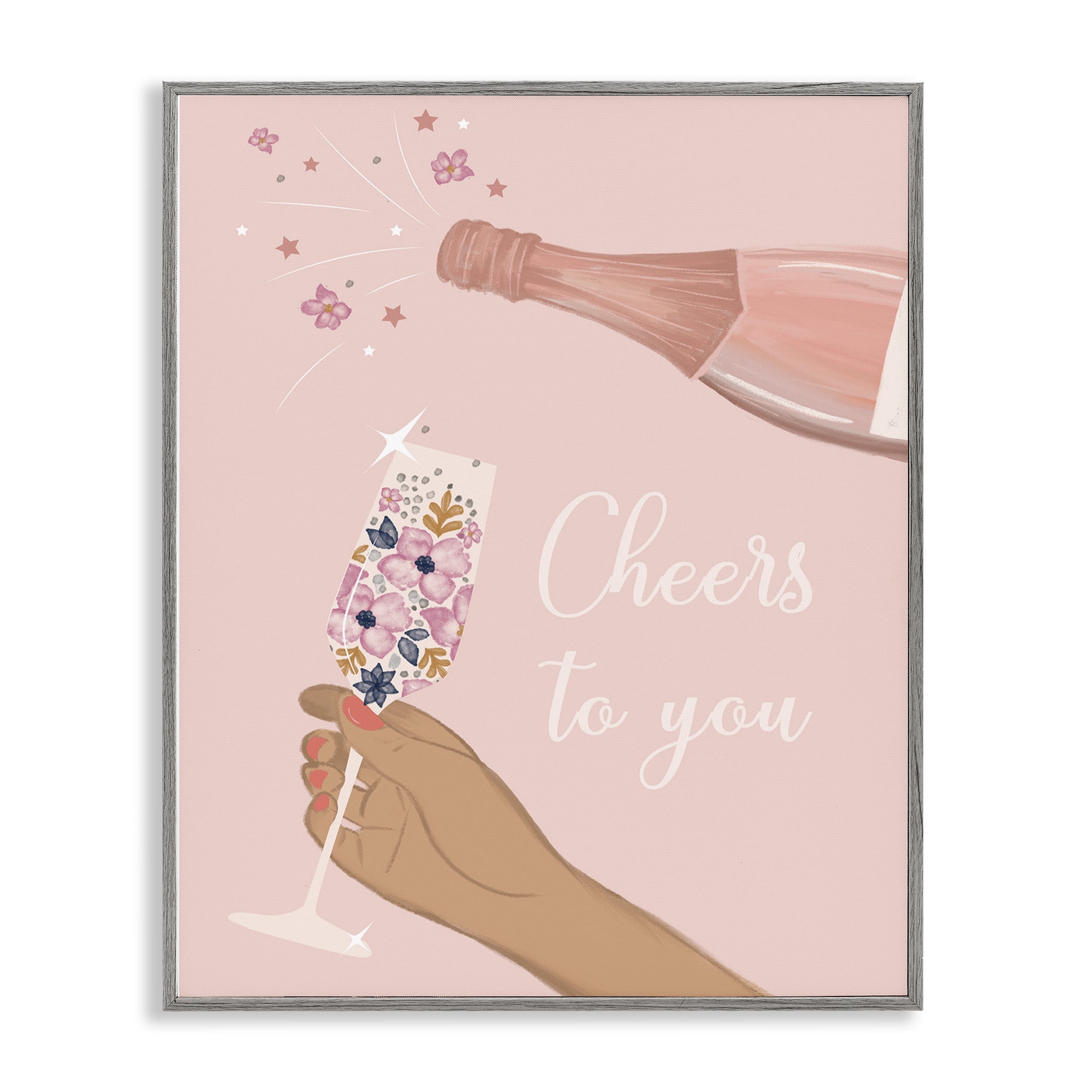 Stupell Industries Cheers To You Champagne Food & Beverage Painting Gray Framed Art Print Wall Art, 16 x 20
