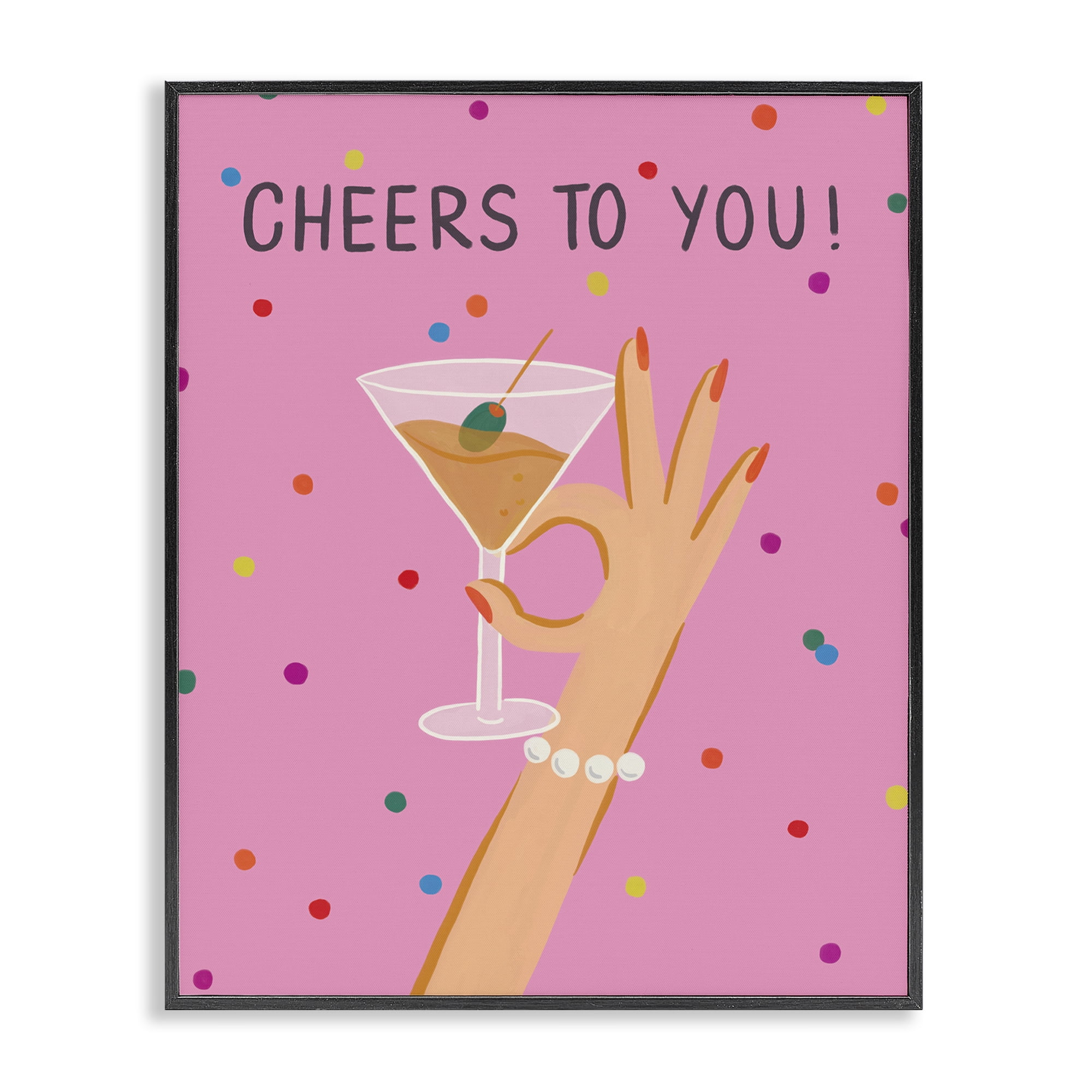 Stupell Industries Cheers To You Martini Food & Beverage Painting Black Framed Art Print Wall Art, 16 x 20