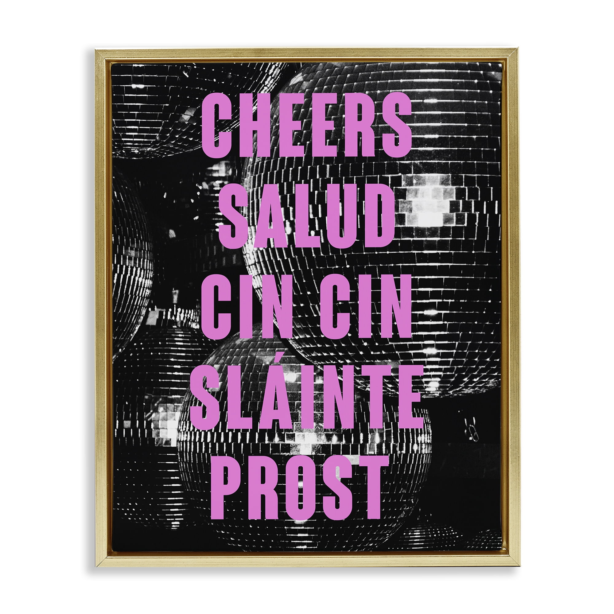 Stupell Industries Cheers Various Languages Food & Beverage Painting Gold Floater Framed Canvas Art Print Wall Art, 25 x 31
