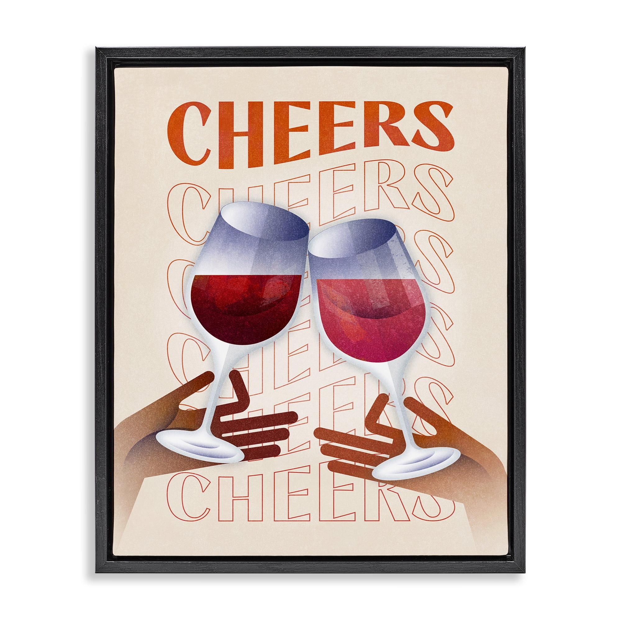 Stupell Industries Cheers Wine Glasses Food & Beverage Painting Black Floater Framed Canvas Art Print Wall Art, 25 x 31
