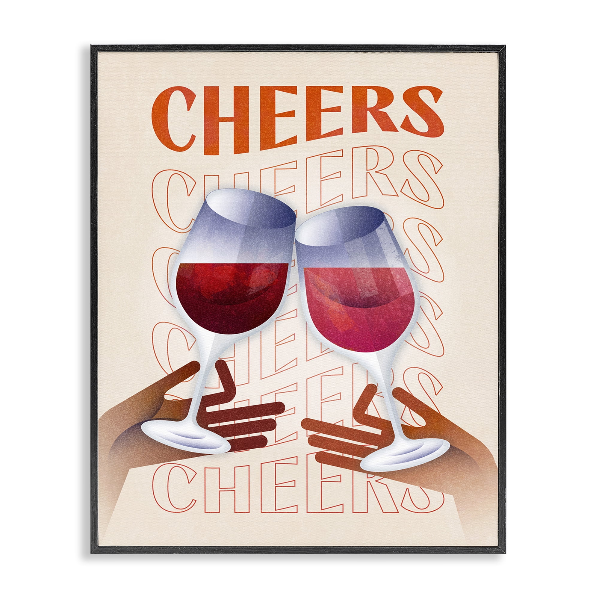 Stupell Industries Cheers Wine Glasses Food & Beverage Painting Black Framed Art Print Wall Art, 24 x 30