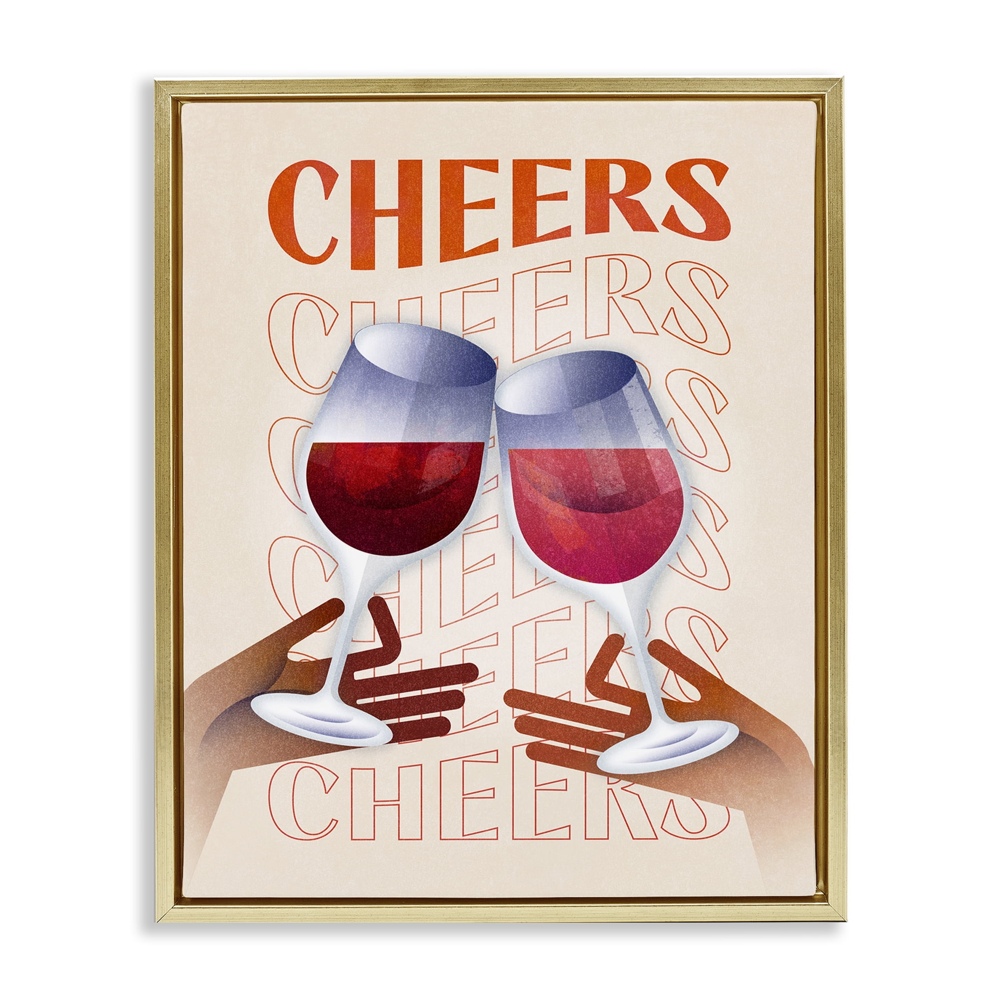 Stupell Industries Cheers Wine Glasses Food & Beverage Painting Gold Floater Framed Canvas Art Print Wall Art, 17 x 21
