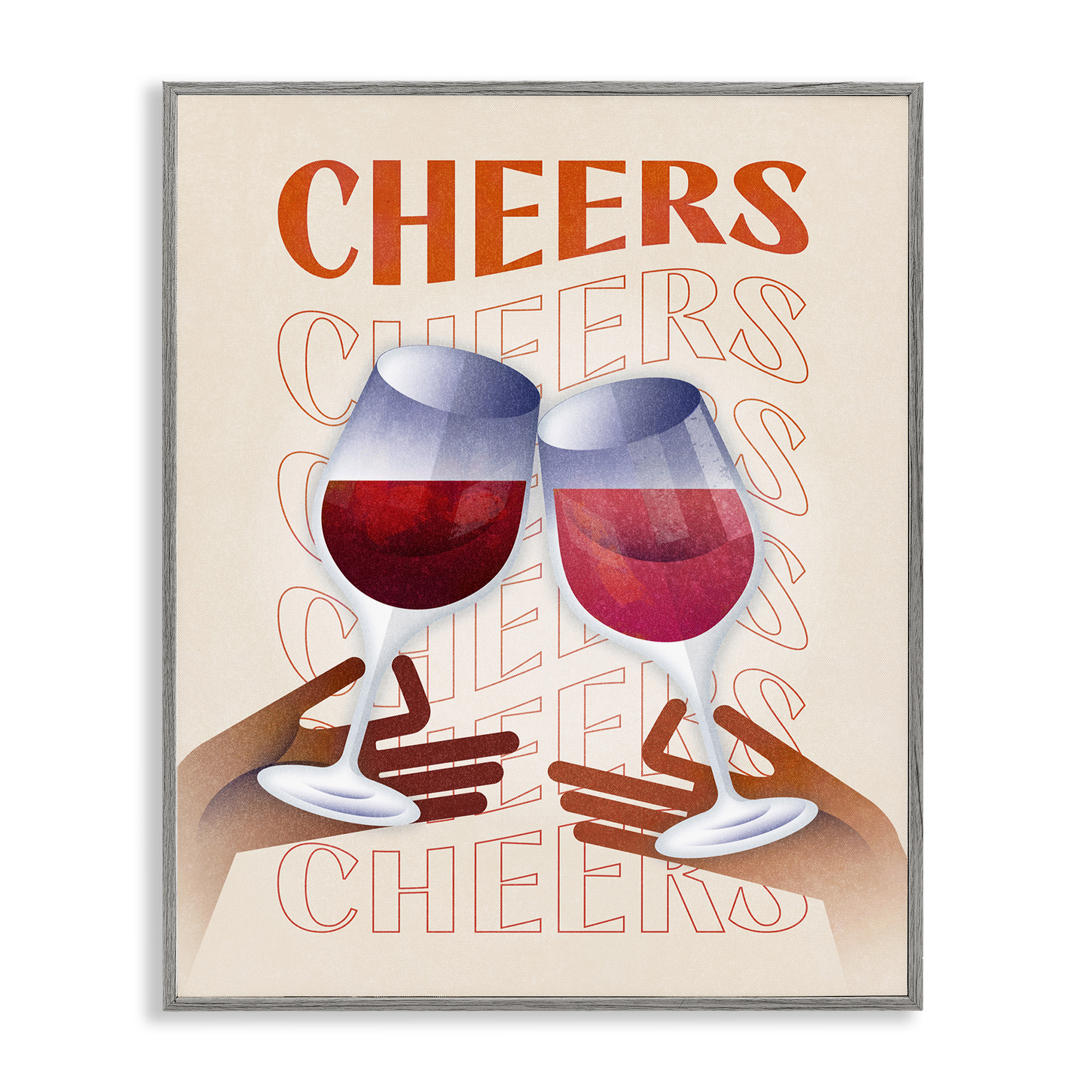 Stupell Industries Cheers Wine Glasses Food & Beverage Painting Gray Framed Art Print Wall Art, 24 x 30