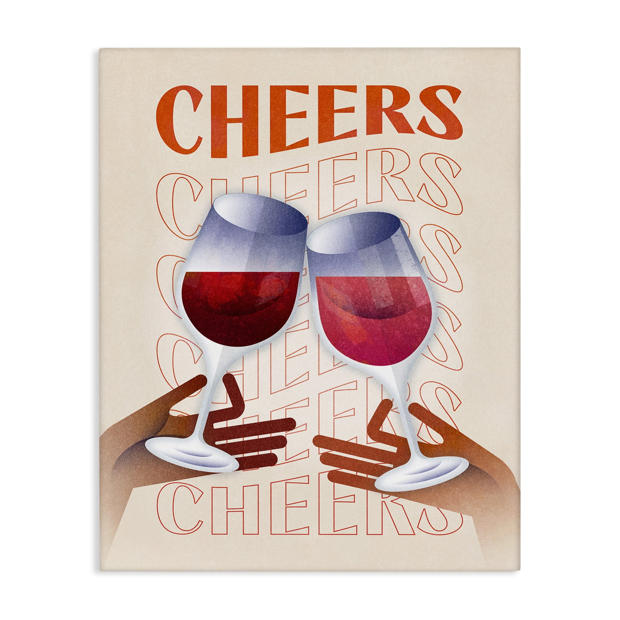 Stupell Industries Cheers Wine Glasses Food & Beverage Painting Wrapped Canvas Art Print Wall Art, 24 x 30