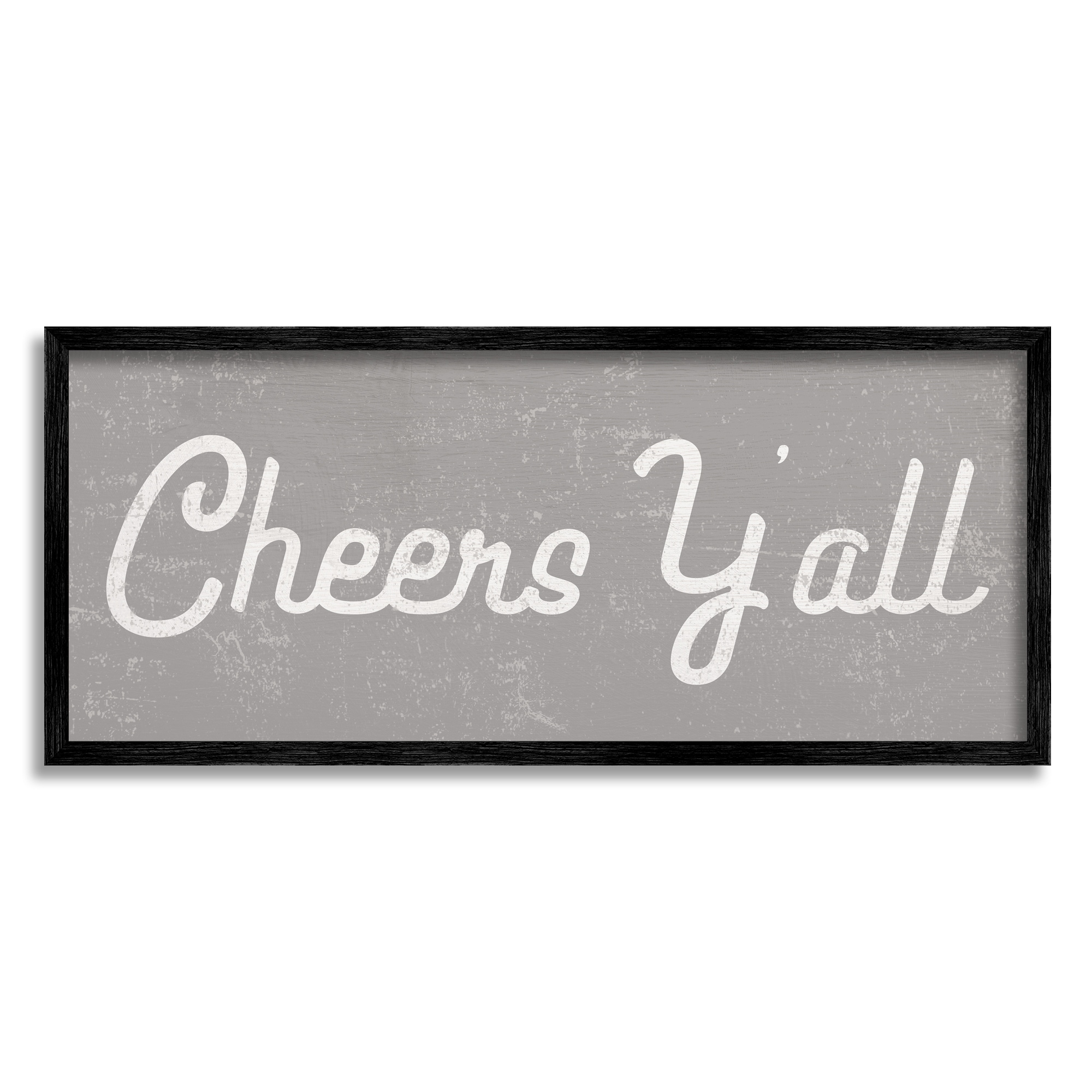 Stupell Industries Cheers Y'all Country Saying Happy Hour Distressed Pattern Modern Painting Black Framed Art Print Wall Art, 13 x 30, Design by Daphne Polselli