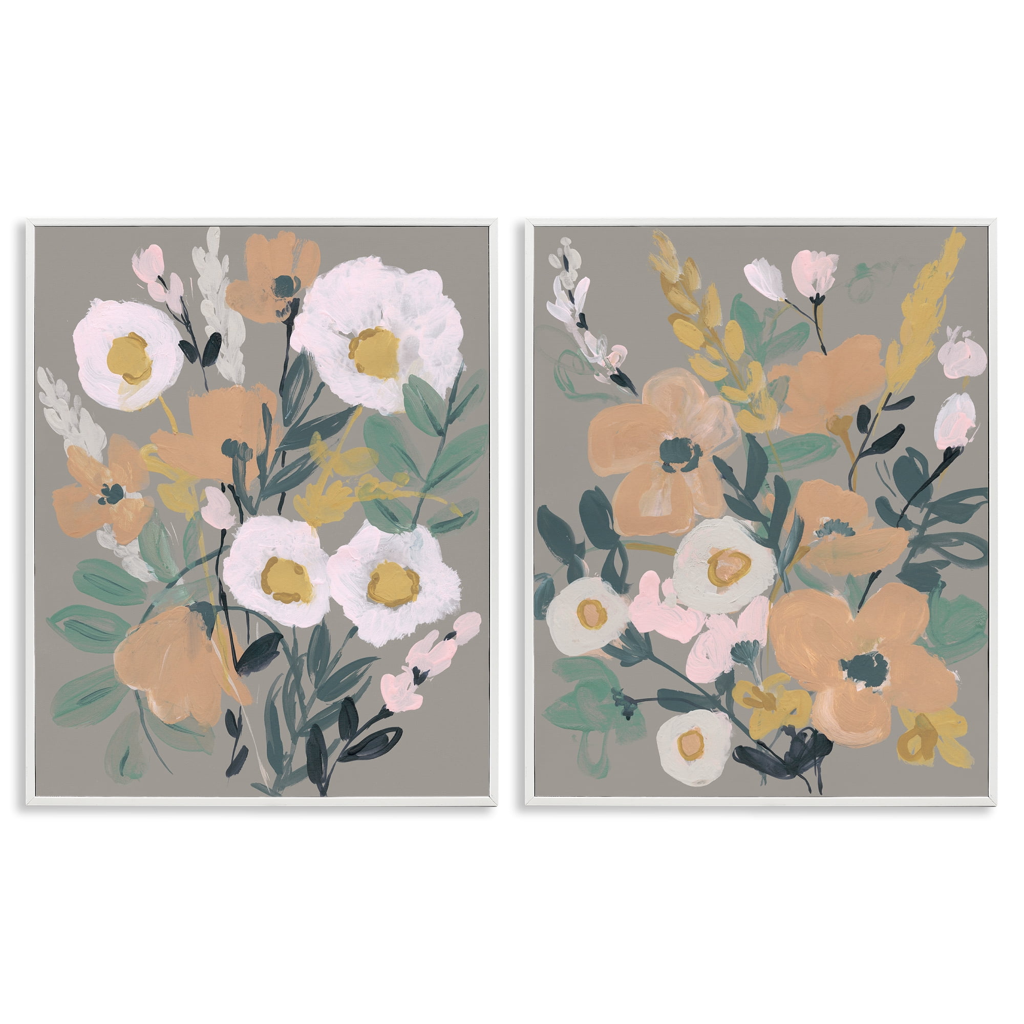 Stupell Industries Cheery Floral Bouquet Plants & Flowers Painting White Framed Art Print Wall Art, 16 x 20, Set of 2