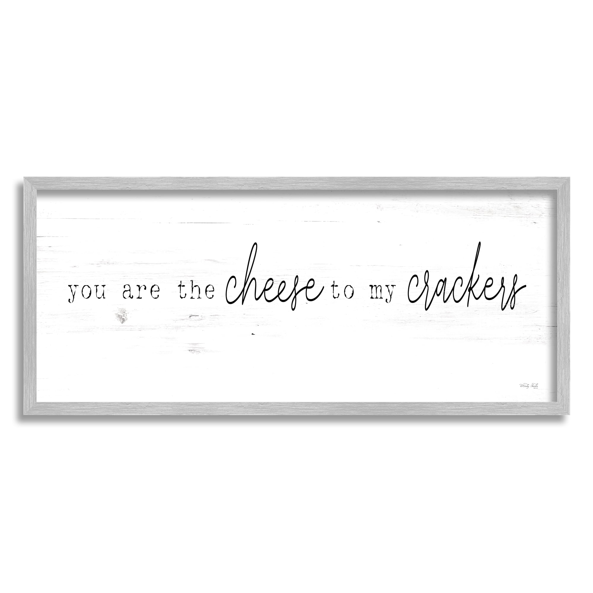 Stupell Industries Cheese To My Crackers Casual Foodie Romance Phrase Graphic Art Gray Framed Art Print Wall Art, Design by Cindy Jacobs