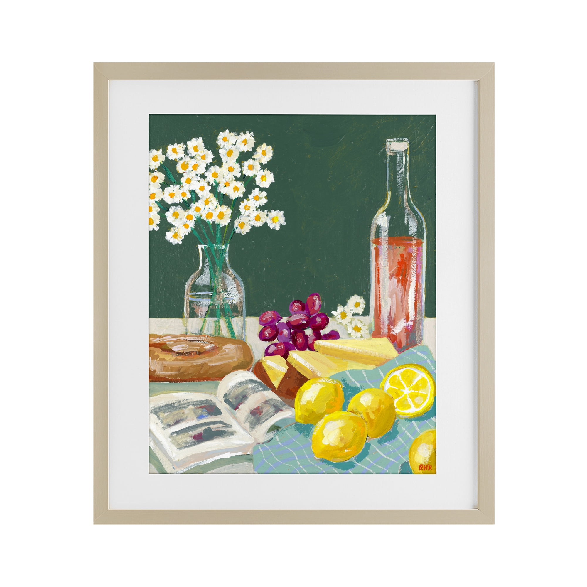 Stupell Industries Cheese, Wine and Lemon Still Life Birch Framed Print Under Glass, design by Rachael Reese