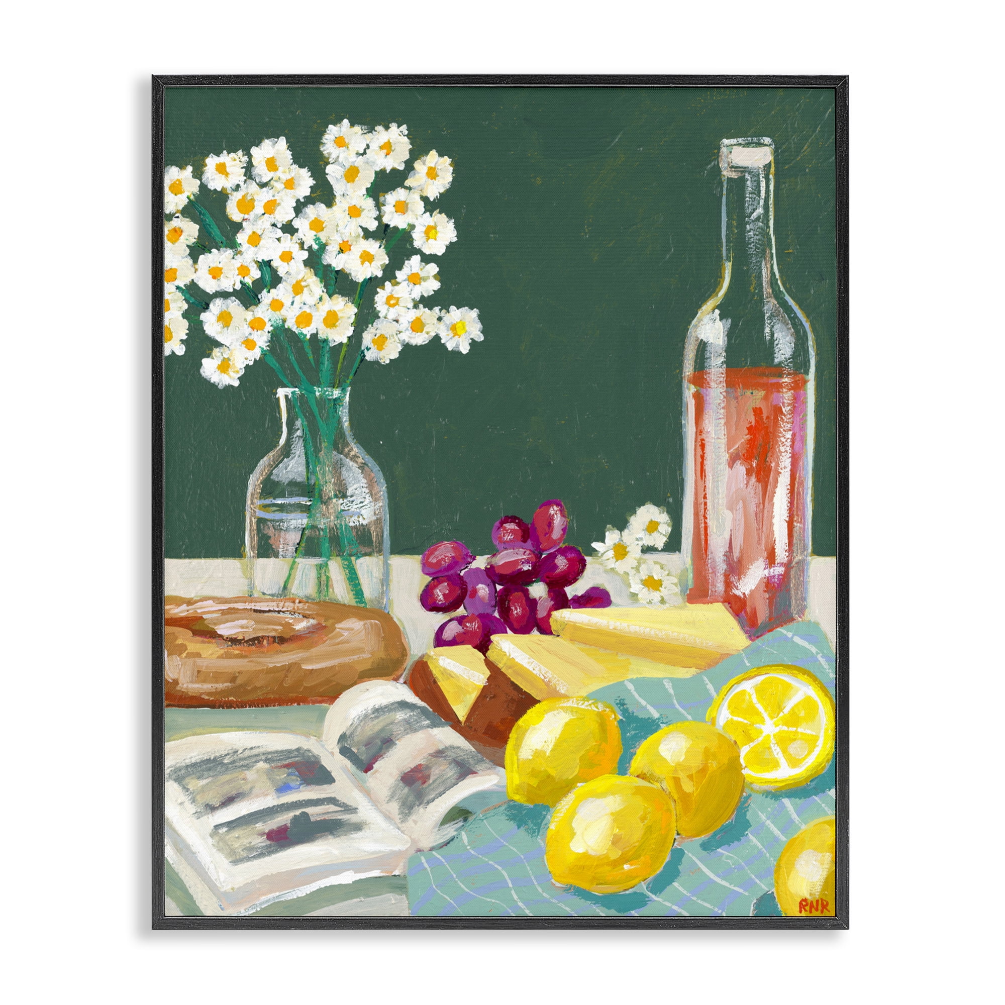 Stupell Industries Cheese, Wine and Lemon Still Life Black Framed Giclee Art, design by Rachael Reese