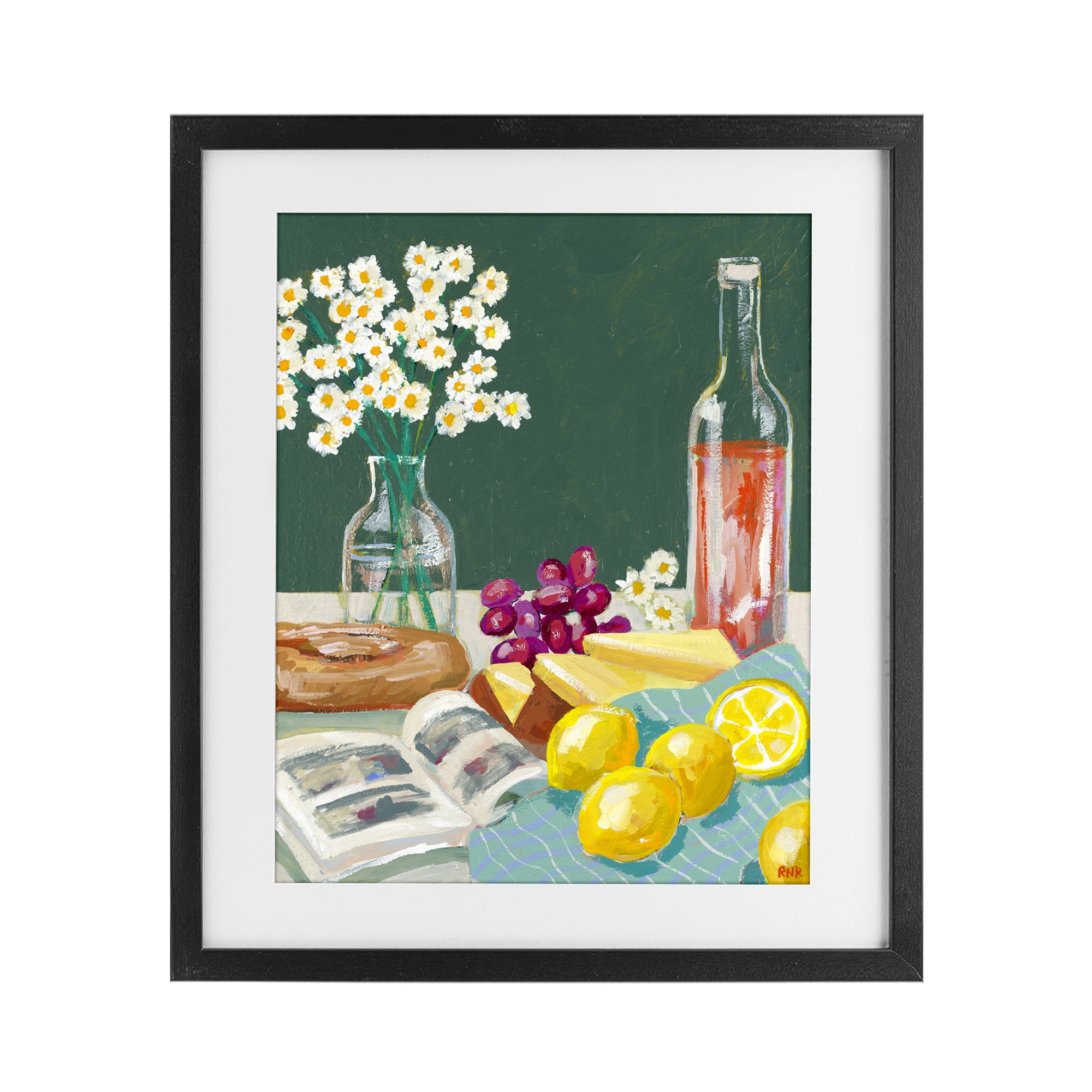 Stupell Industries Cheese, Wine and Lemon Still Life Black Framed Print Under Glass, design by Rachael Reese