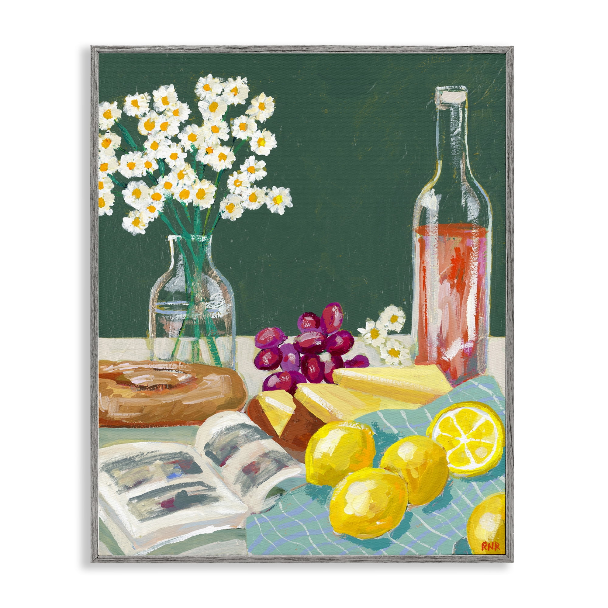 Stupell Industries Cheese, Wine and Lemon Still Life Gray Framed Giclee Art, design by Rachael Reese