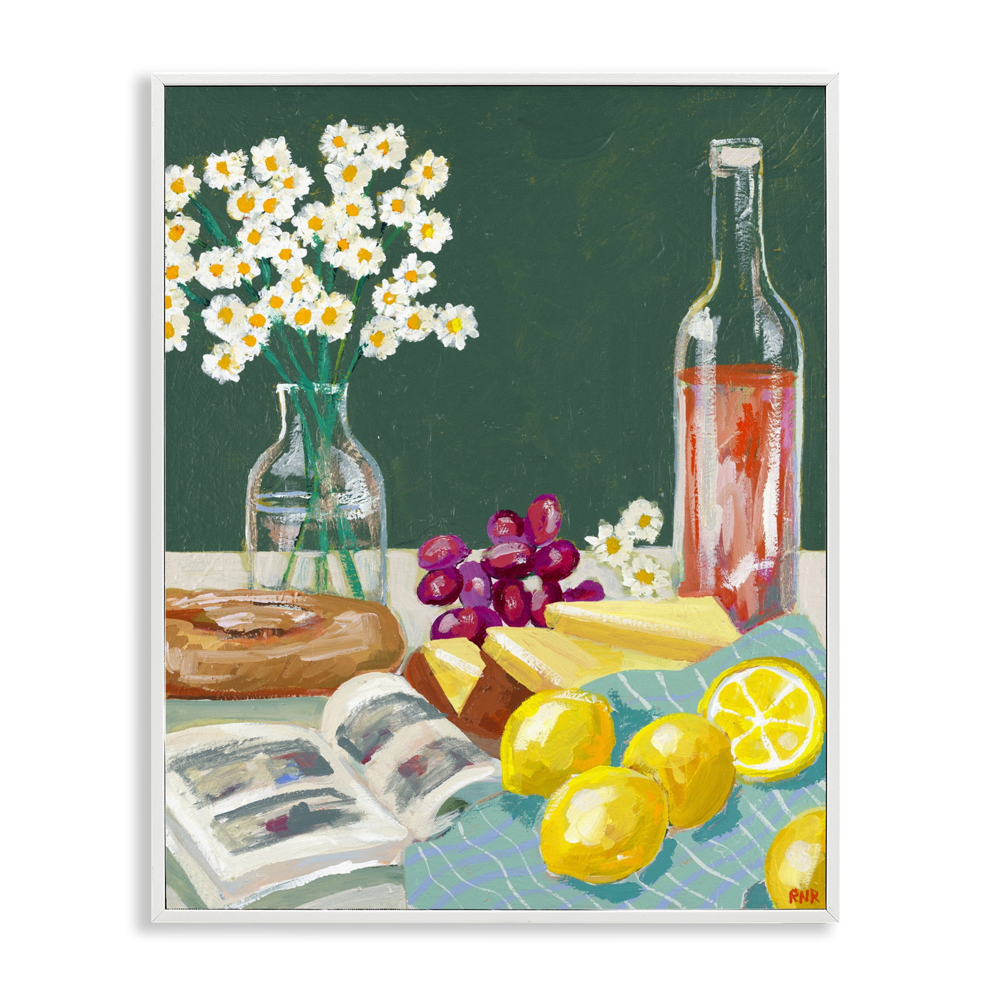 Stupell Industries Cheese, Wine and Lemon Still Life White Framed Giclee Art, design by Rachael Reese