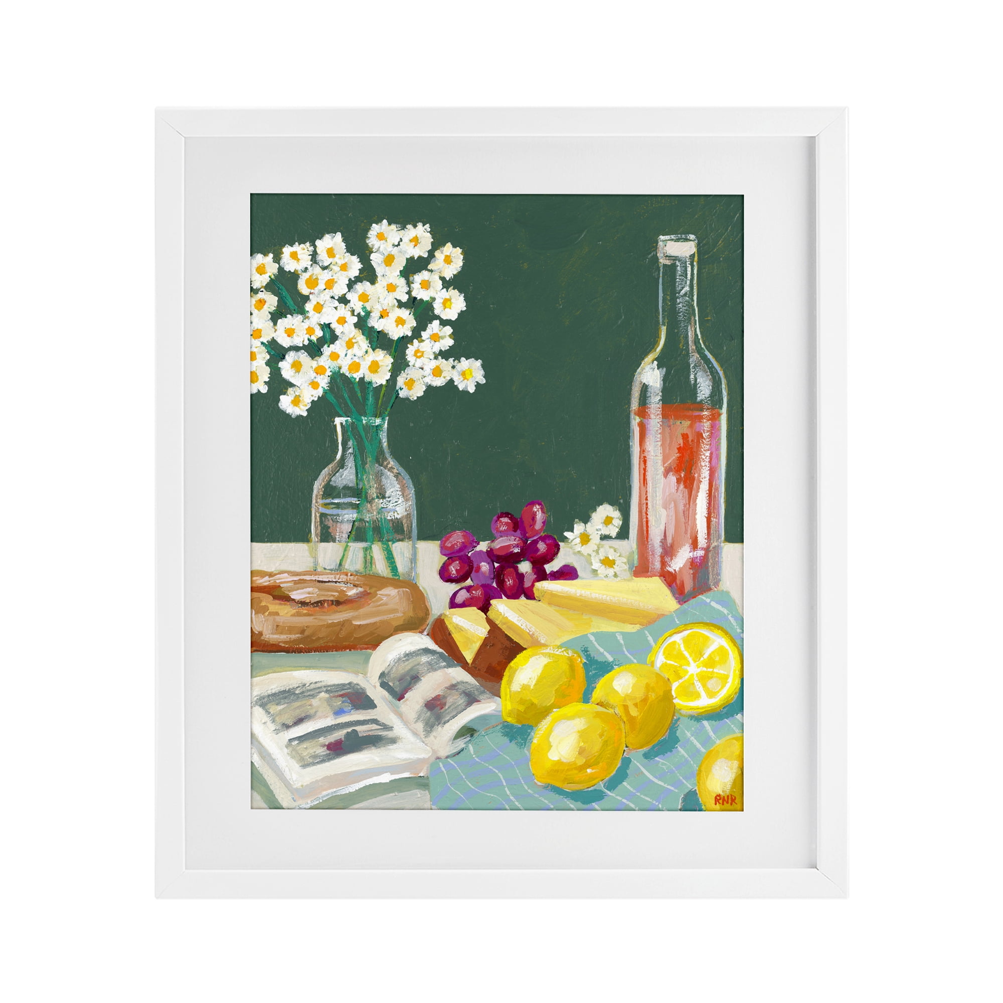 Stupell Industries Cheese, Wine and Lemon Still Life White Framed Print Under Glass, design by Rachael Reese