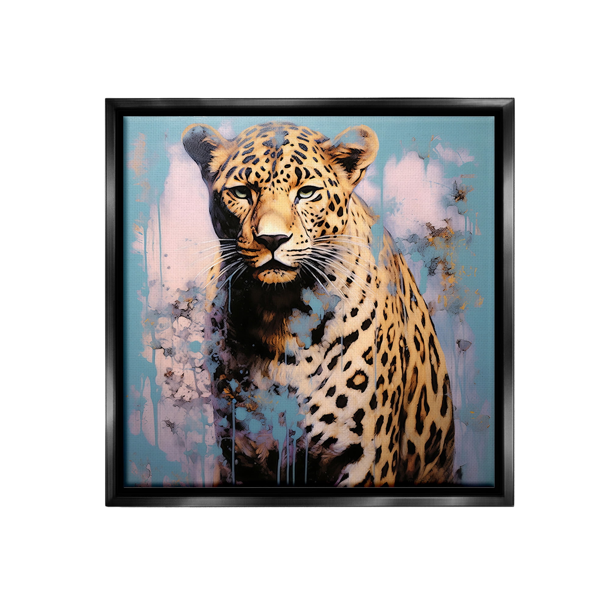 Stupell Industries Cheetah & Abstract Hues Animals & Insects Painting Black Floater Framed Canvas Art Print Wall Art, 25 x 25