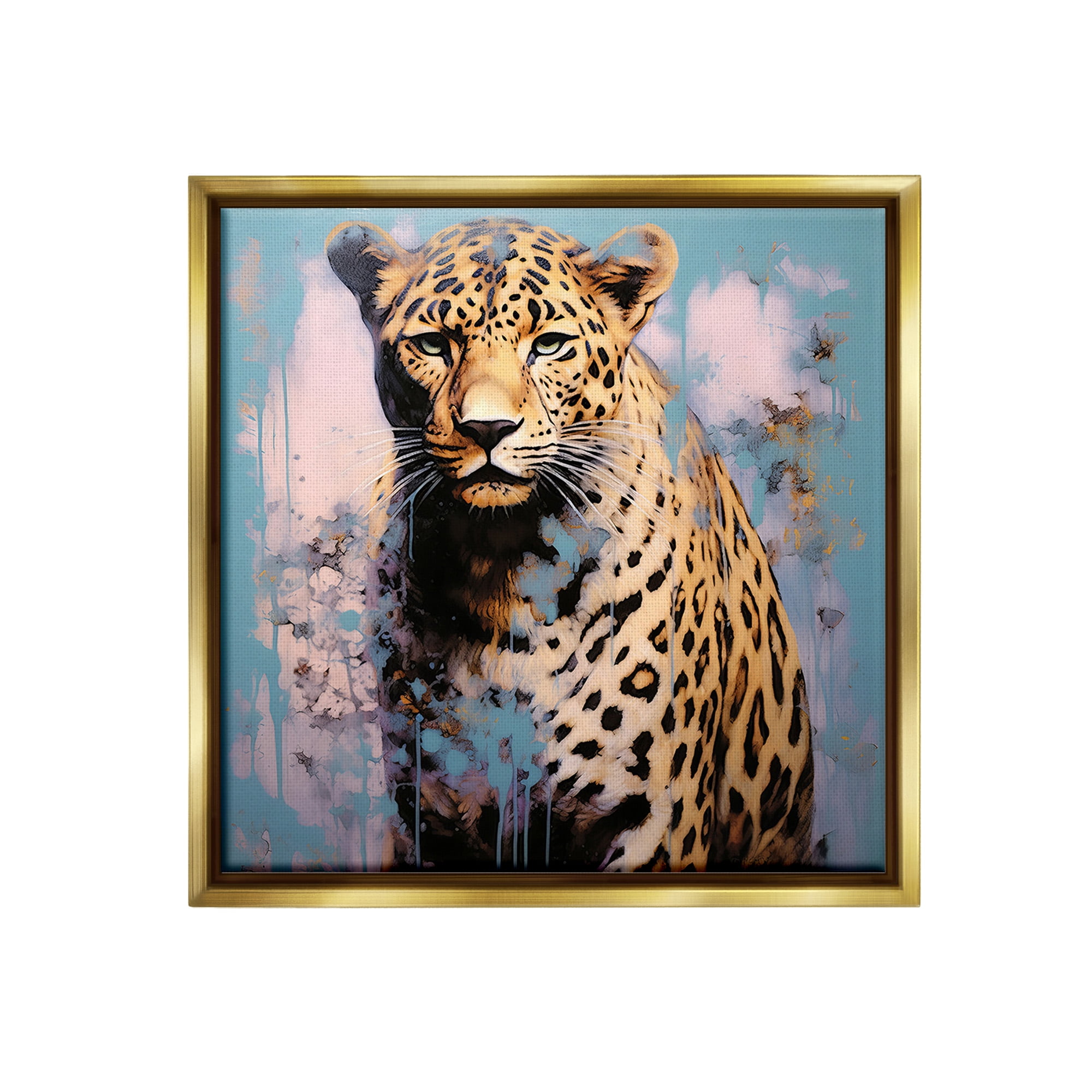 Stupell Industries Cheetah & Abstract Hues Animals & Insects Painting Gold Floater Framed Canvas Art Print Wall Art, 18 x 18