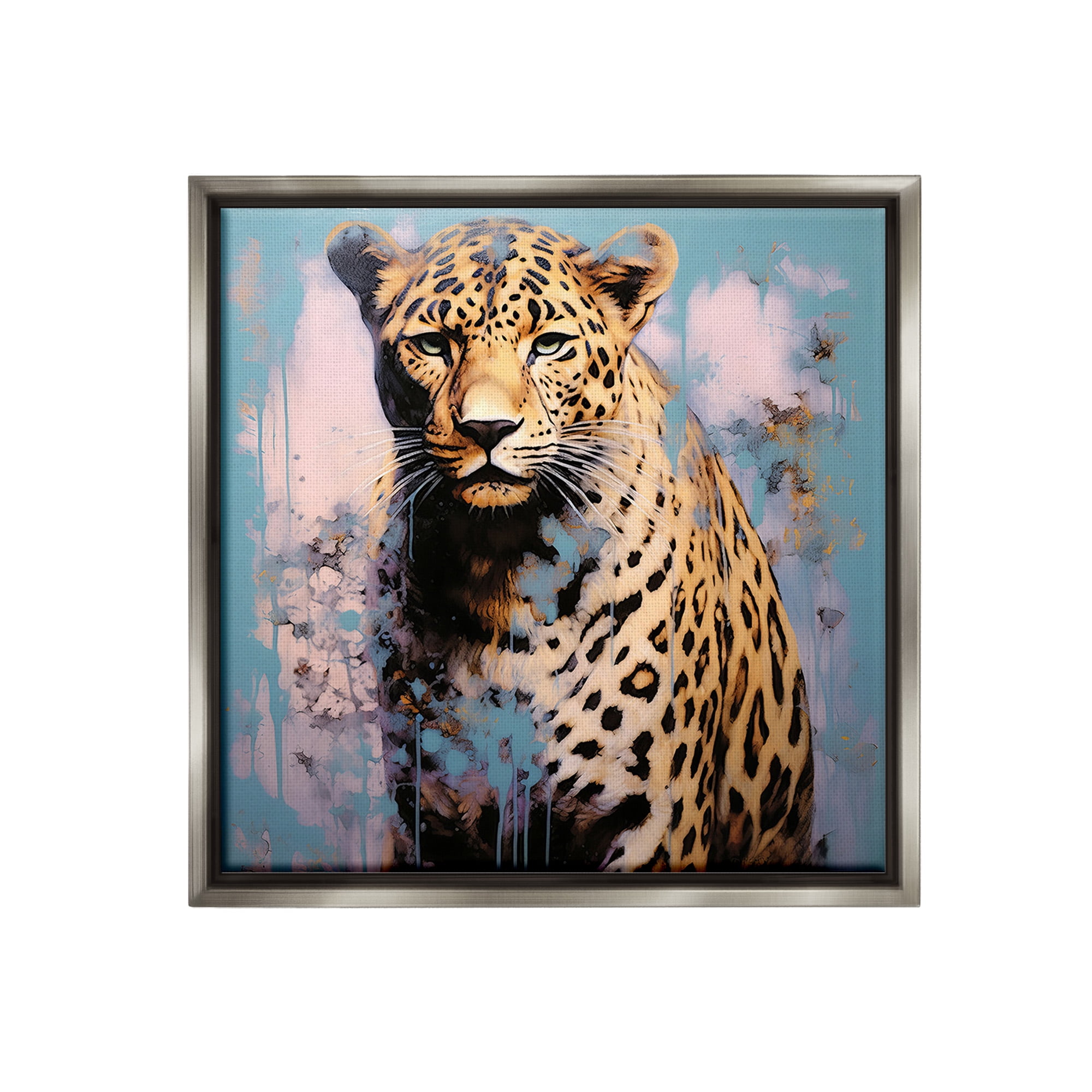 Stupell Industries Cheetah & Abstract Hues Animals & Insects Painting Gray Floater Framed Canvas Art Print Wall Art, 25 x 25