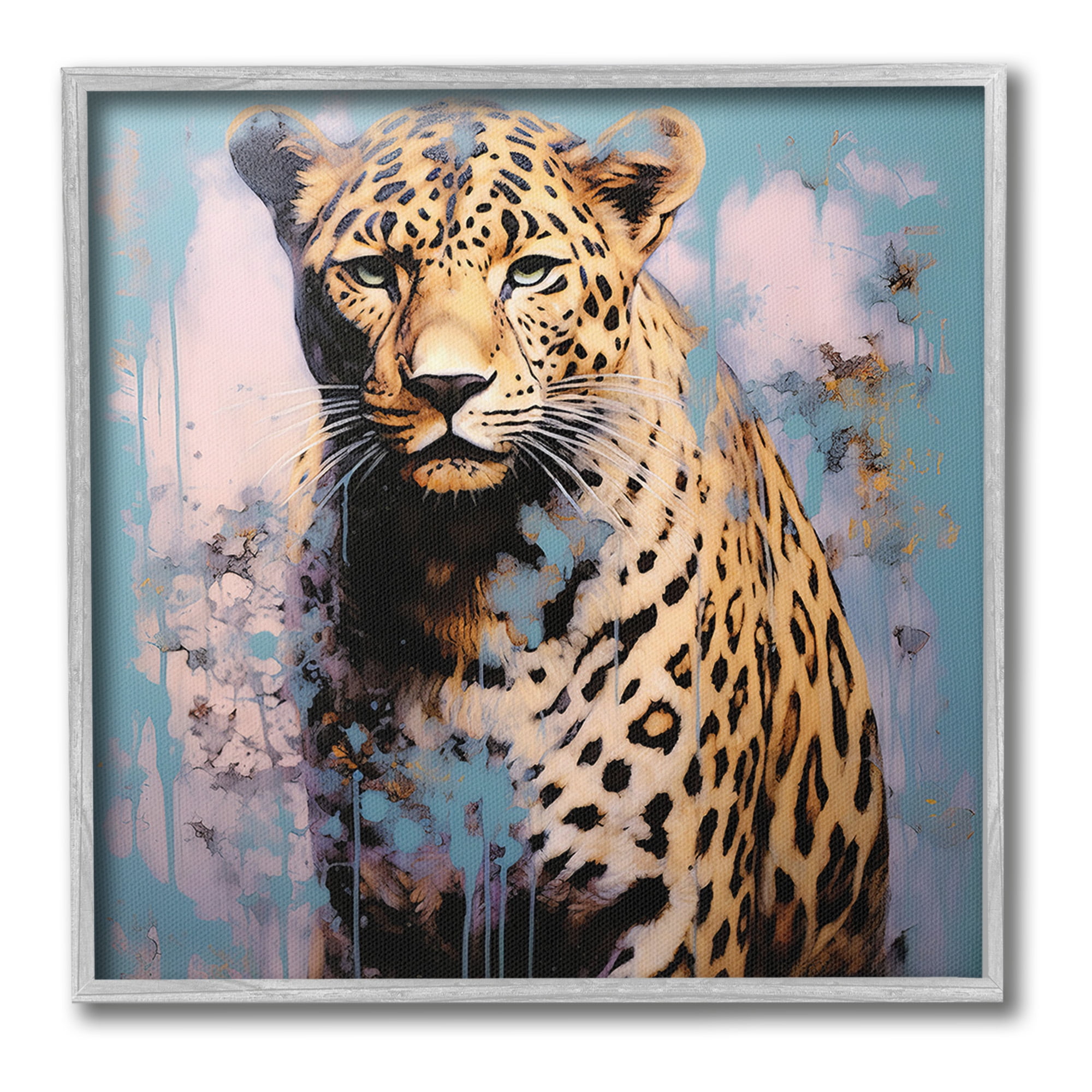 Stupell Industries Cheetah & Abstract Hues Animals & Insects Painting Gray Framed Art Print Wall Art, 24 x 24