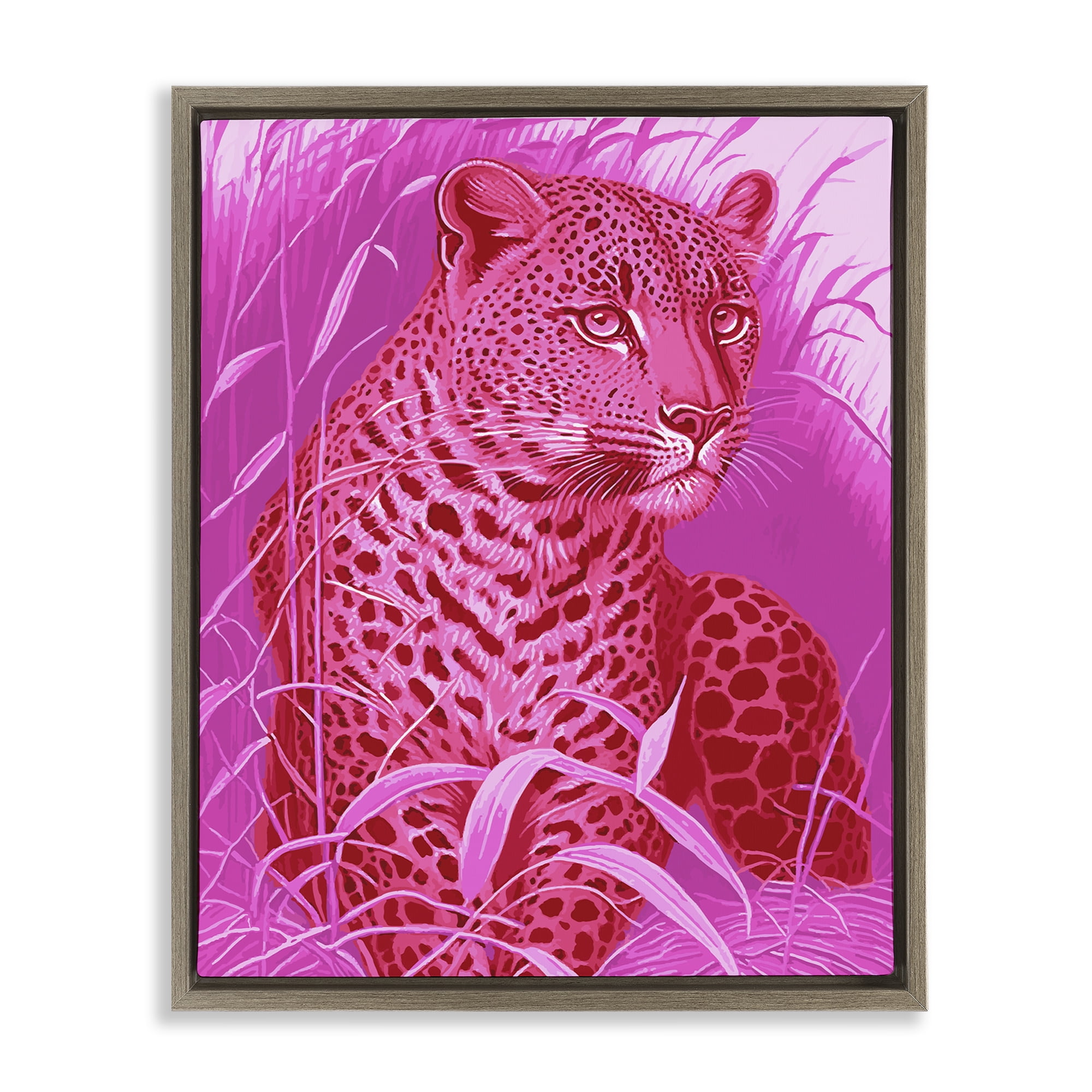 Stupell Industries Cheetah Among Pink Leaves Animals Painting Brown Floater Framed Canvas Art Print Wall Art, 25 x 31