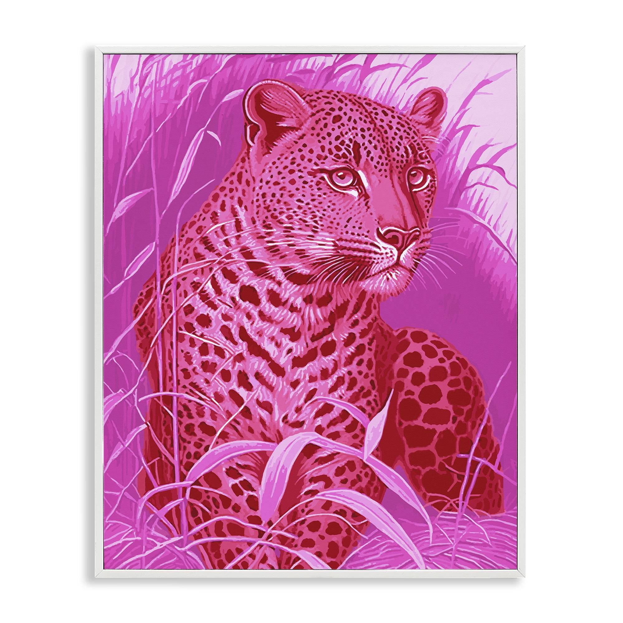Stupell Industries Cheetah Among Pink Leaves Animals Painting White Framed Art Print Wall Art, 16 x 20