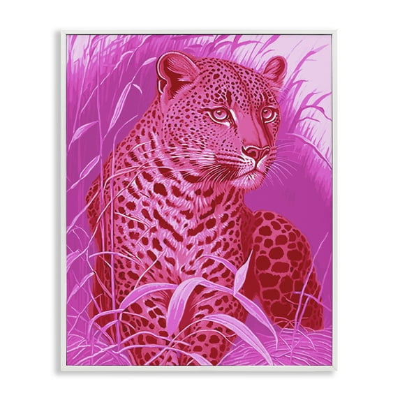 Stupell Industries Cheetah Among Pink Leaves Animals Painting White Framed Art Print Wall Art, 24 x 30