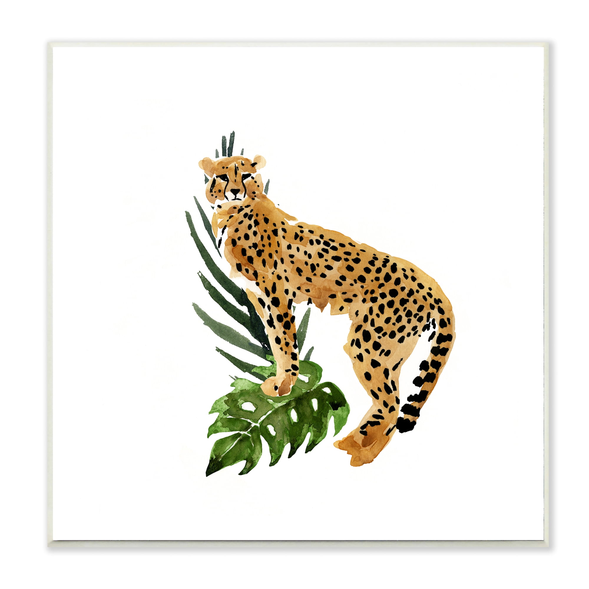 Stupell Industries Cheetah And Leaves Orange Green Animal Watercolor Painting Unframed Art Print Wall Art, 12x12, by Annie Warren