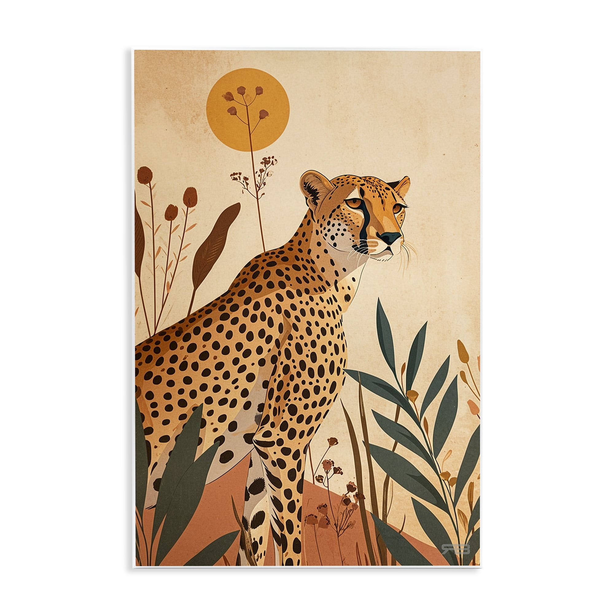 Stupell Industries Cheetah & Boho Plants Animals & Insects Painting Unframed Art Print Wall Art, 13 x 19