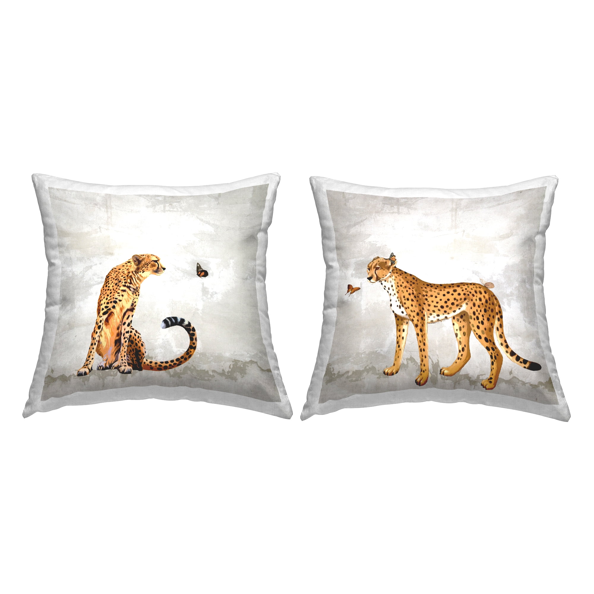 Stupell Industries Cheetah & Butterfly Friends Printed Throw Pillow Design by Karen Smith (Set of 2)