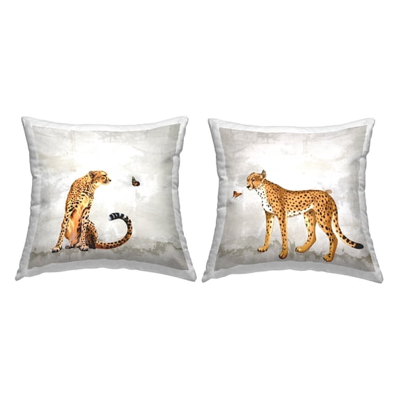 Stupell Industries Cheetah & Butterfly Friends Printed Throw Pillow Design by Karen Smith (Set of 2)