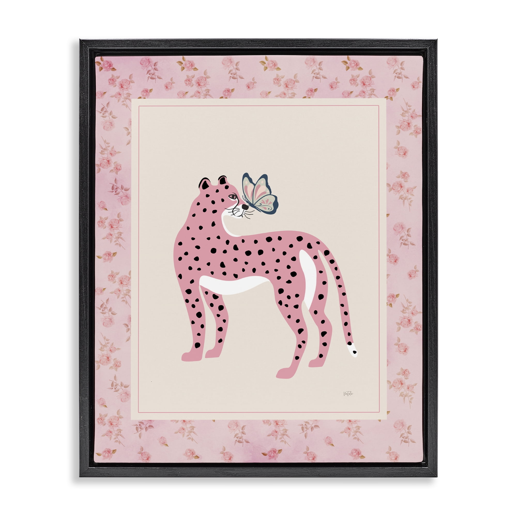 Stupell Industries Cheetah & Butterfly Friendship Black Framed Floater Canvas Wall Art, design by Natalie Carpentieri
