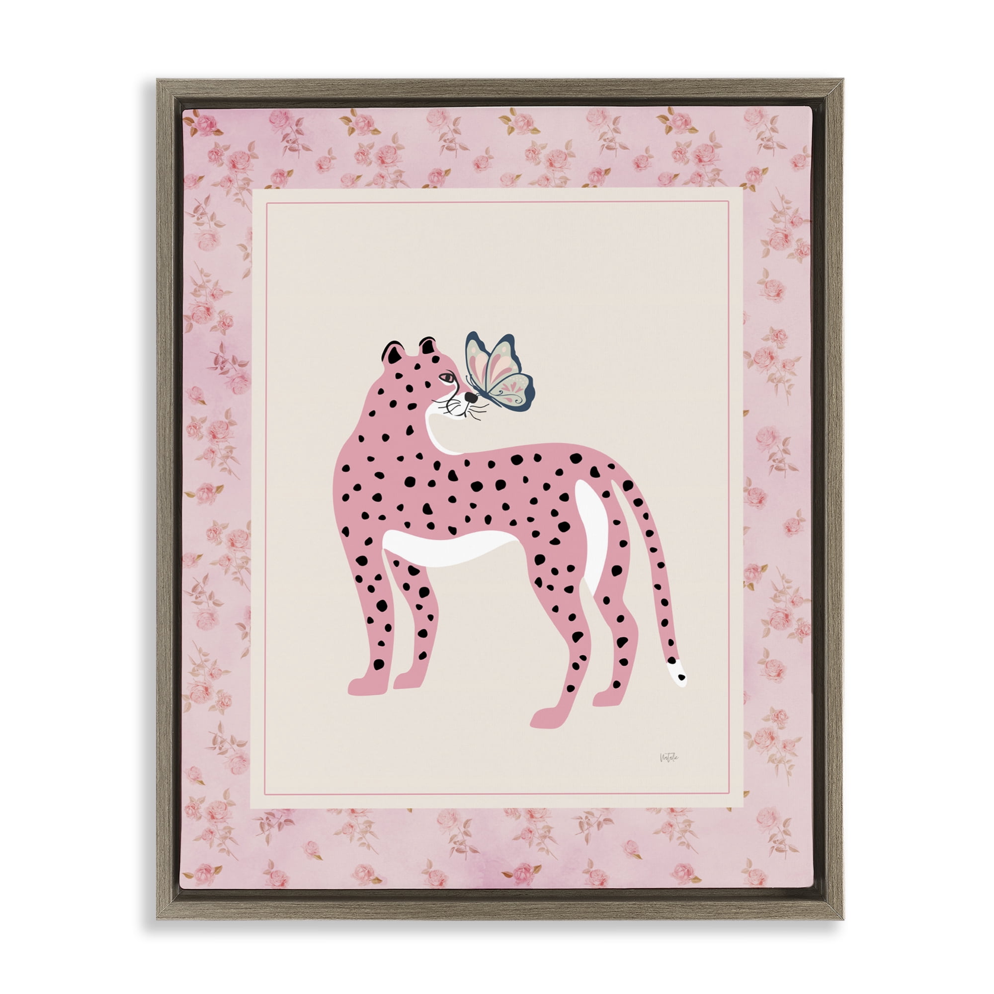 Stupell Industries Cheetah & Butterfly Friendship Brown Framed Floater Canvas Wall Art, design by Natalie Carpentieri