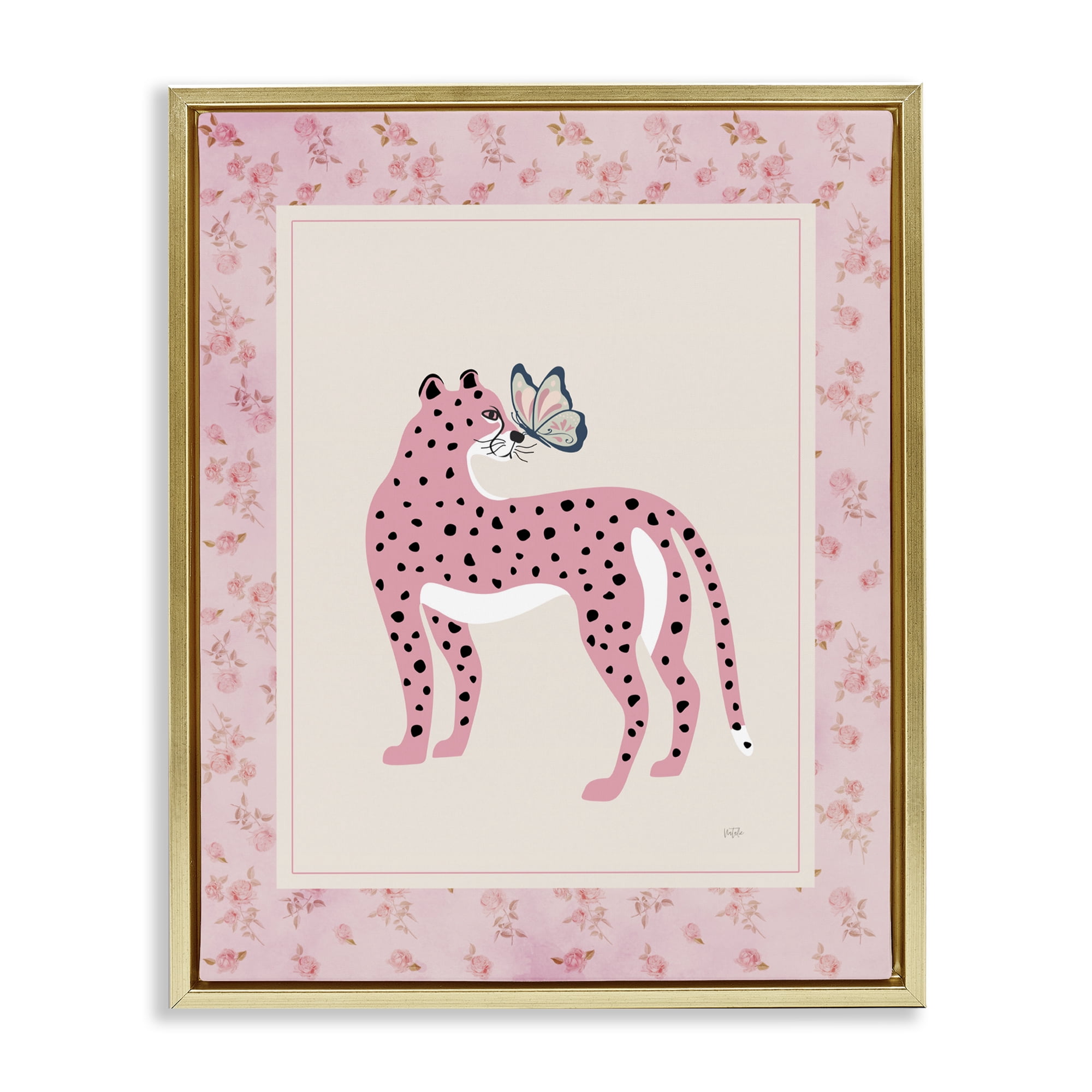 Stupell Industries Cheetah & Butterfly Friendship Gold Framed Floater Canvas Wall Art, design by Natalie Carpentieri