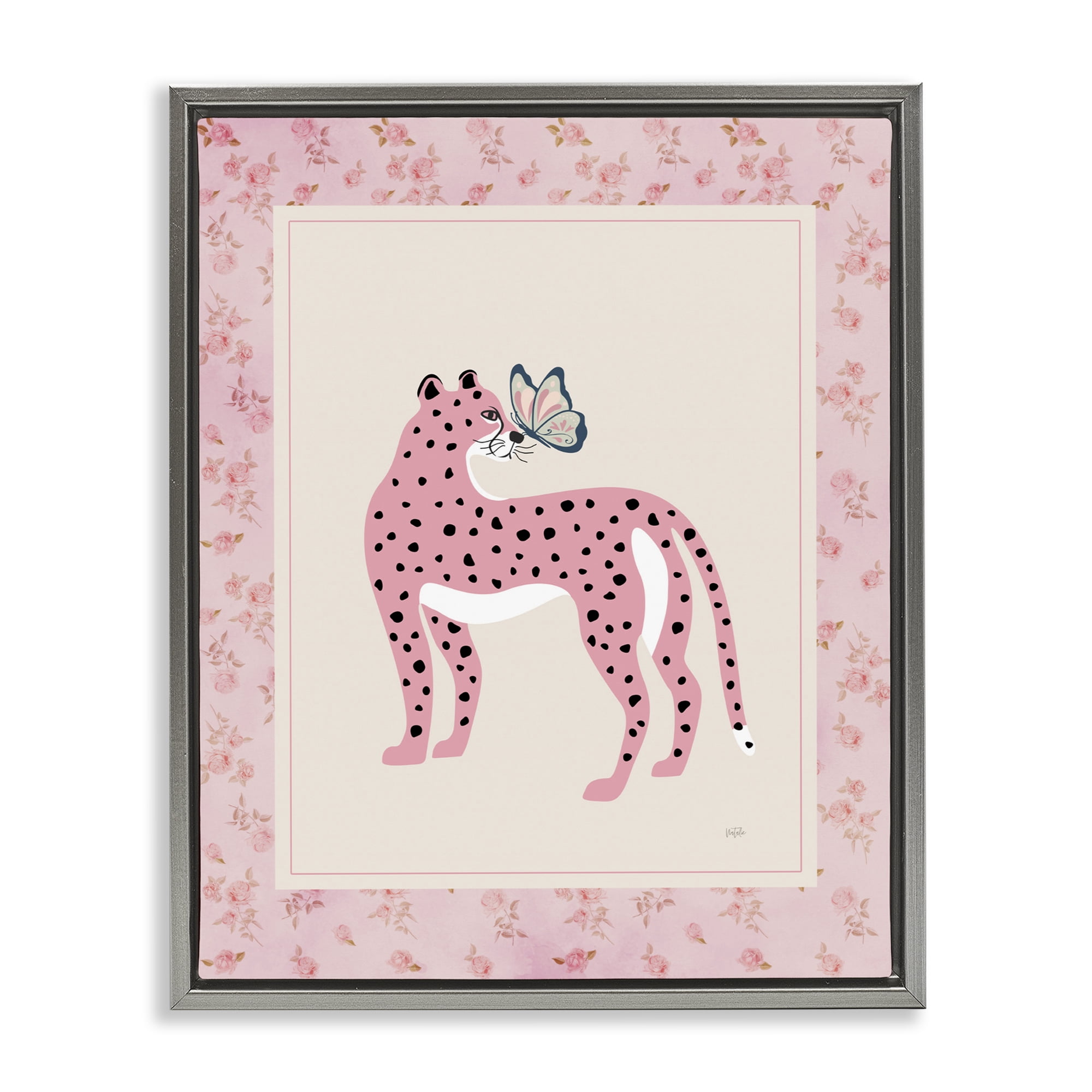 Stupell Industries Cheetah & Butterfly Friendship Gray Framed Floater Canvas Wall Art, design by Natalie Carpentieri
