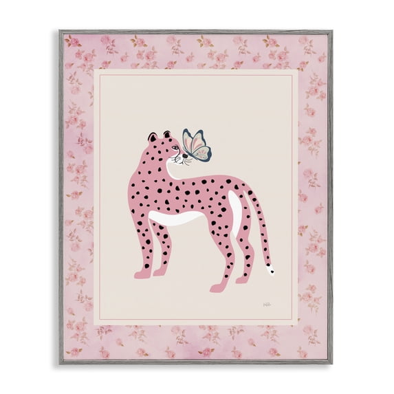 Stupell Industries Eclectic Cheetah & Butterfly Friendship Gray Framed Giclee Art, 24 x 30, by Natalie Carpentieri