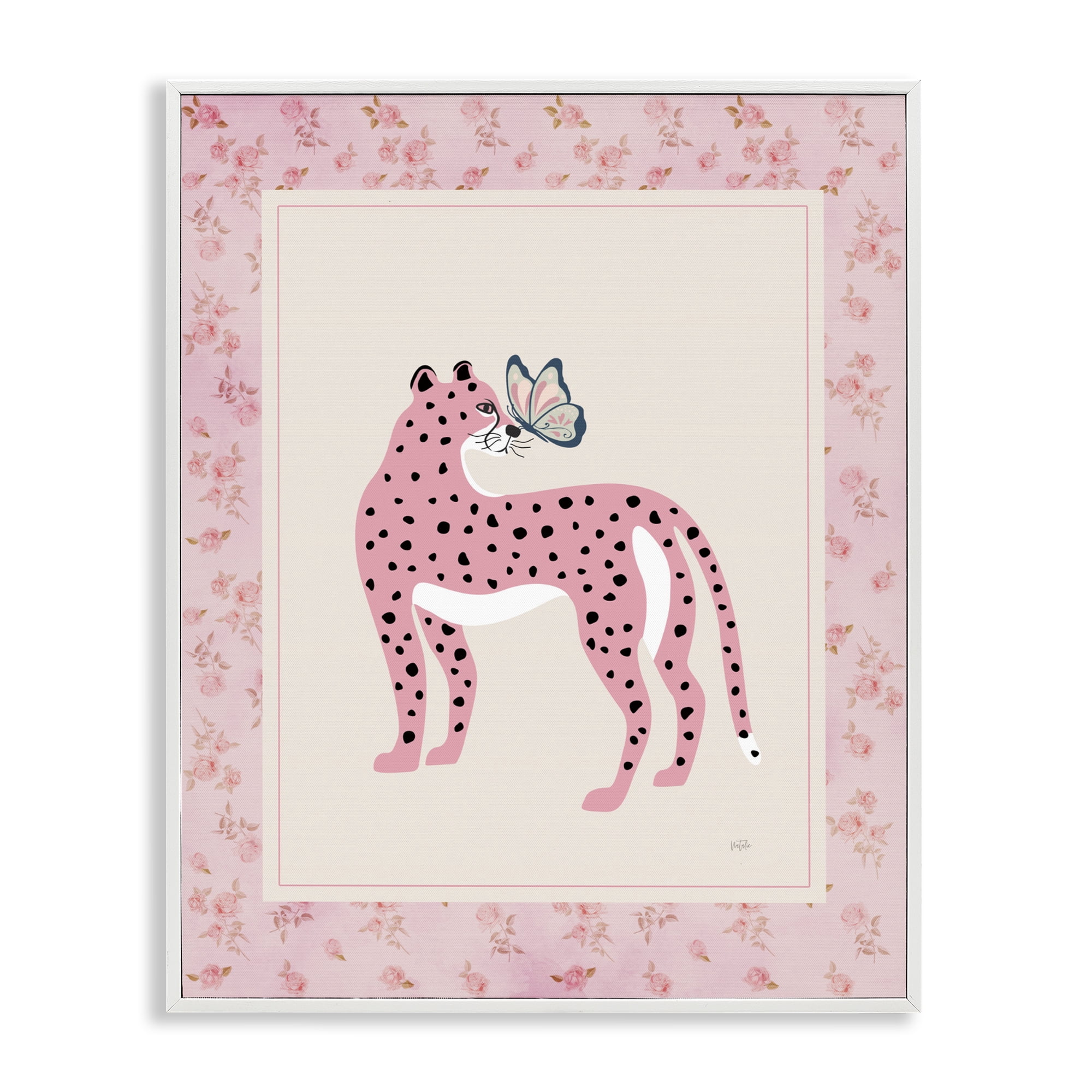 Stupell Industries Cheetah & Butterfly Friendship White Framed Giclee Art, design by Natalie Carpentieri