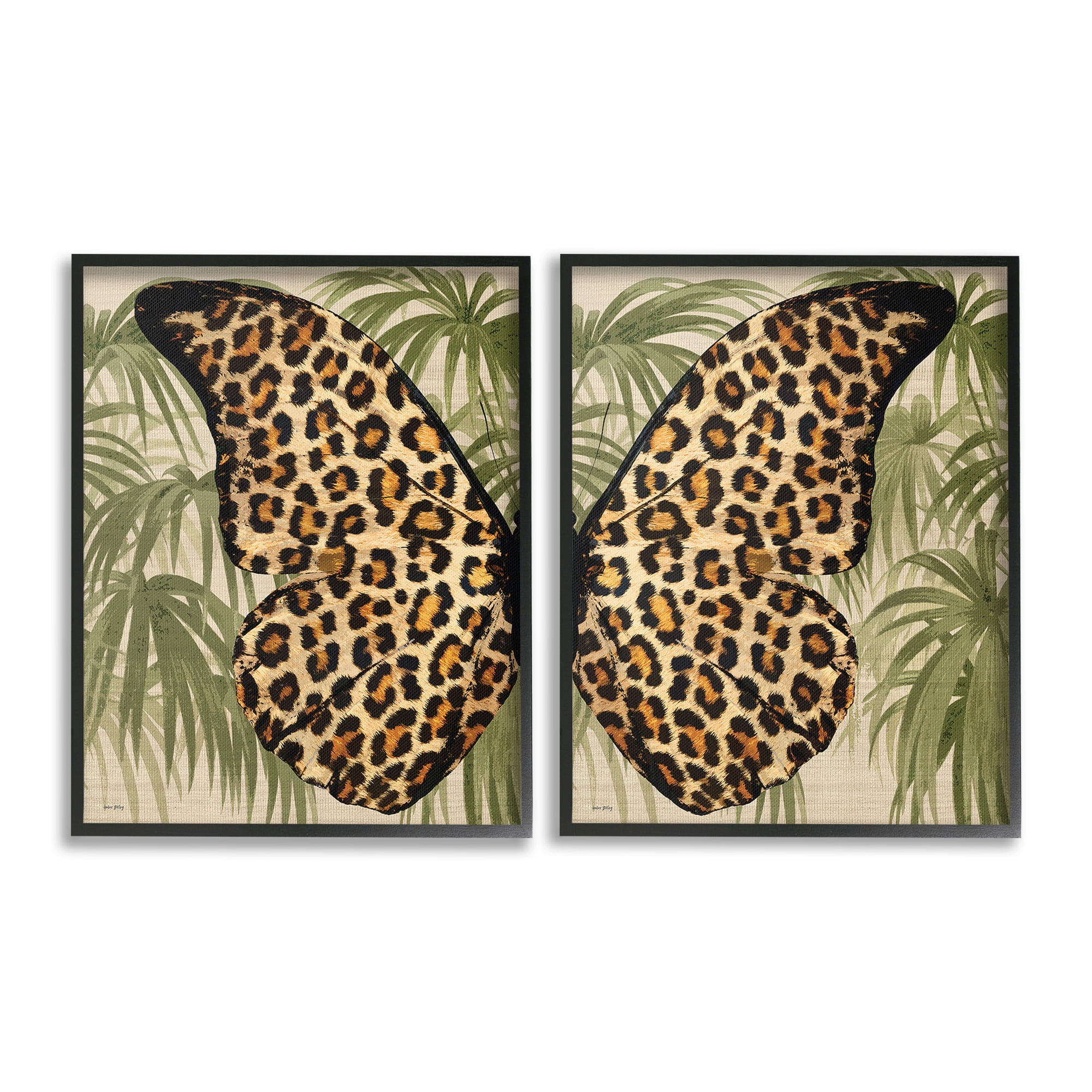 Stupell Industries Cheetah Butterfly Wings Animals & Insects Painting Black Framed Art Print Wall Art, 24 x 30, Set of 2