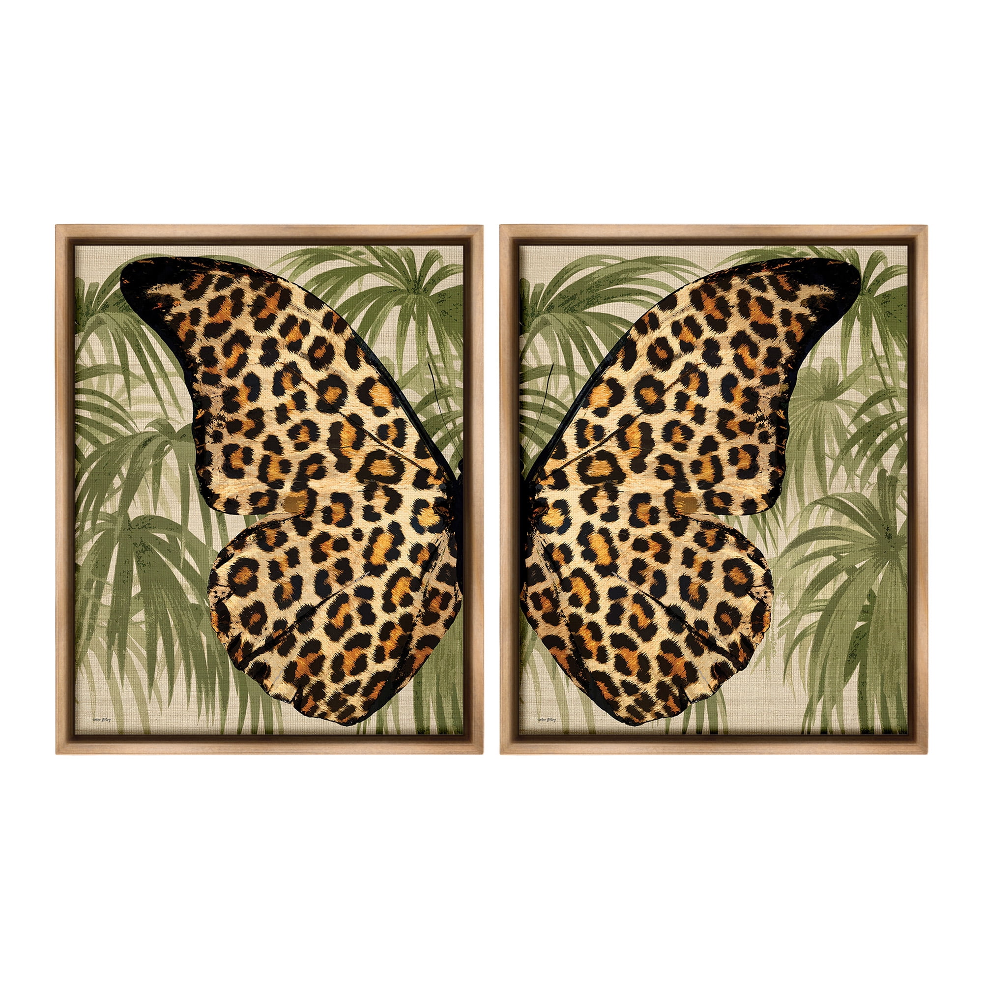 Stupell Industries Cheetah Butterfly Wings Animals & Insects Painting Brown Floater Framed Canvas Art Print Wall Art, 25 x 31, Set of 2