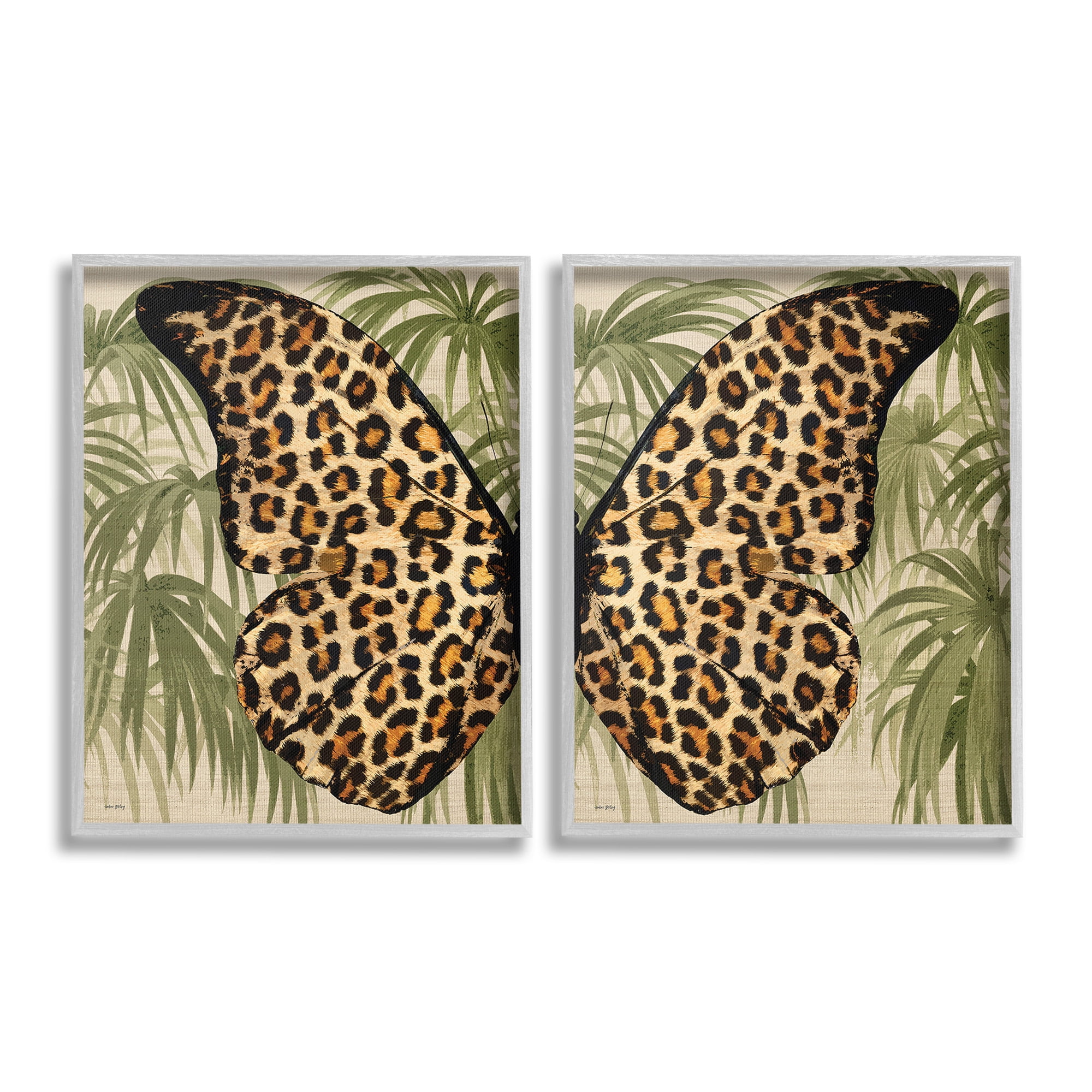 Stupell Industries Cheetah Butterfly Wings Animals & Insects Painting Gray Framed Art Print Wall Art, 16 x 20, Set of 2