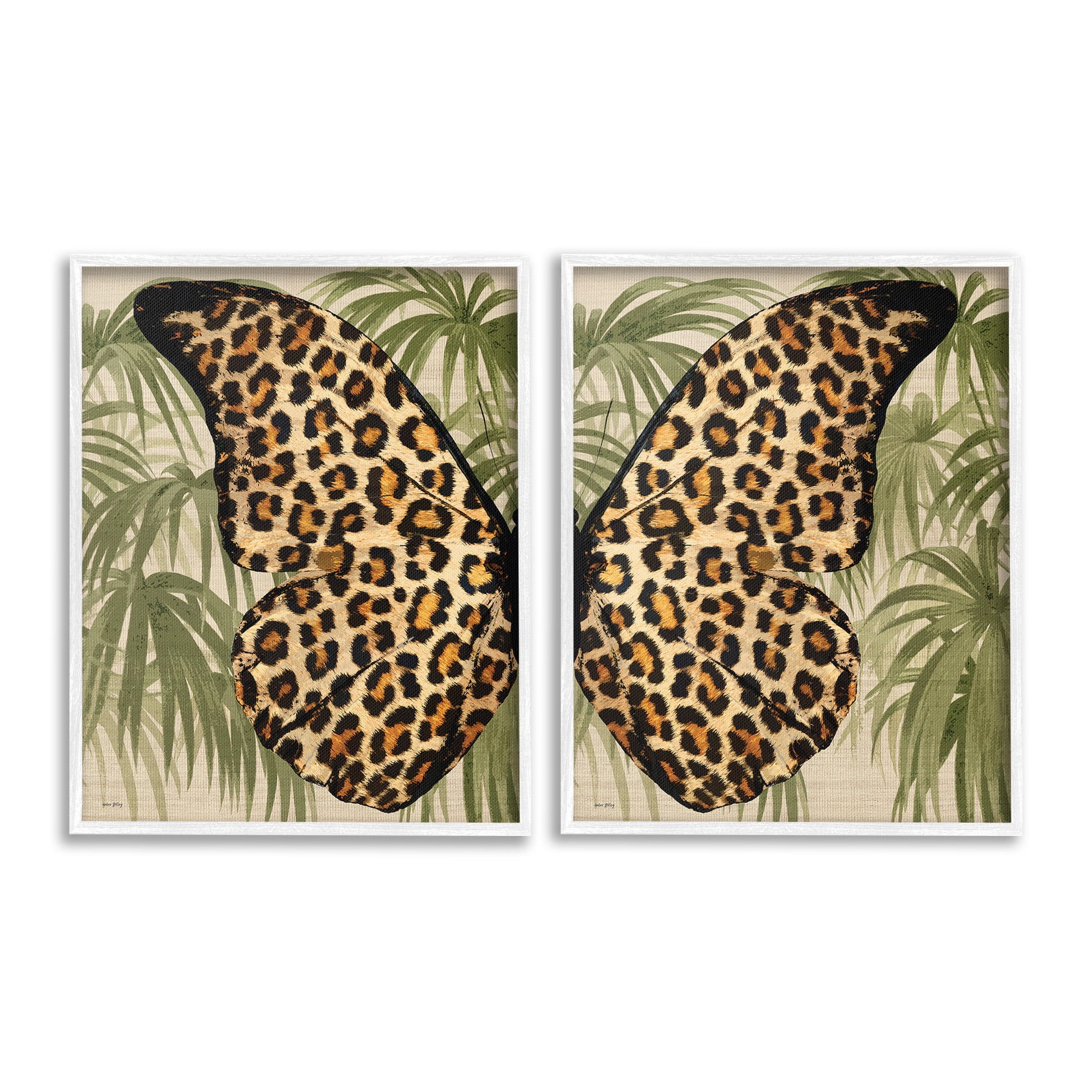 Stupell Industries Cheetah Butterfly Wings Animals & Insects Painting White Framed Art Print Wall Art, 24 x 30, Set of 2