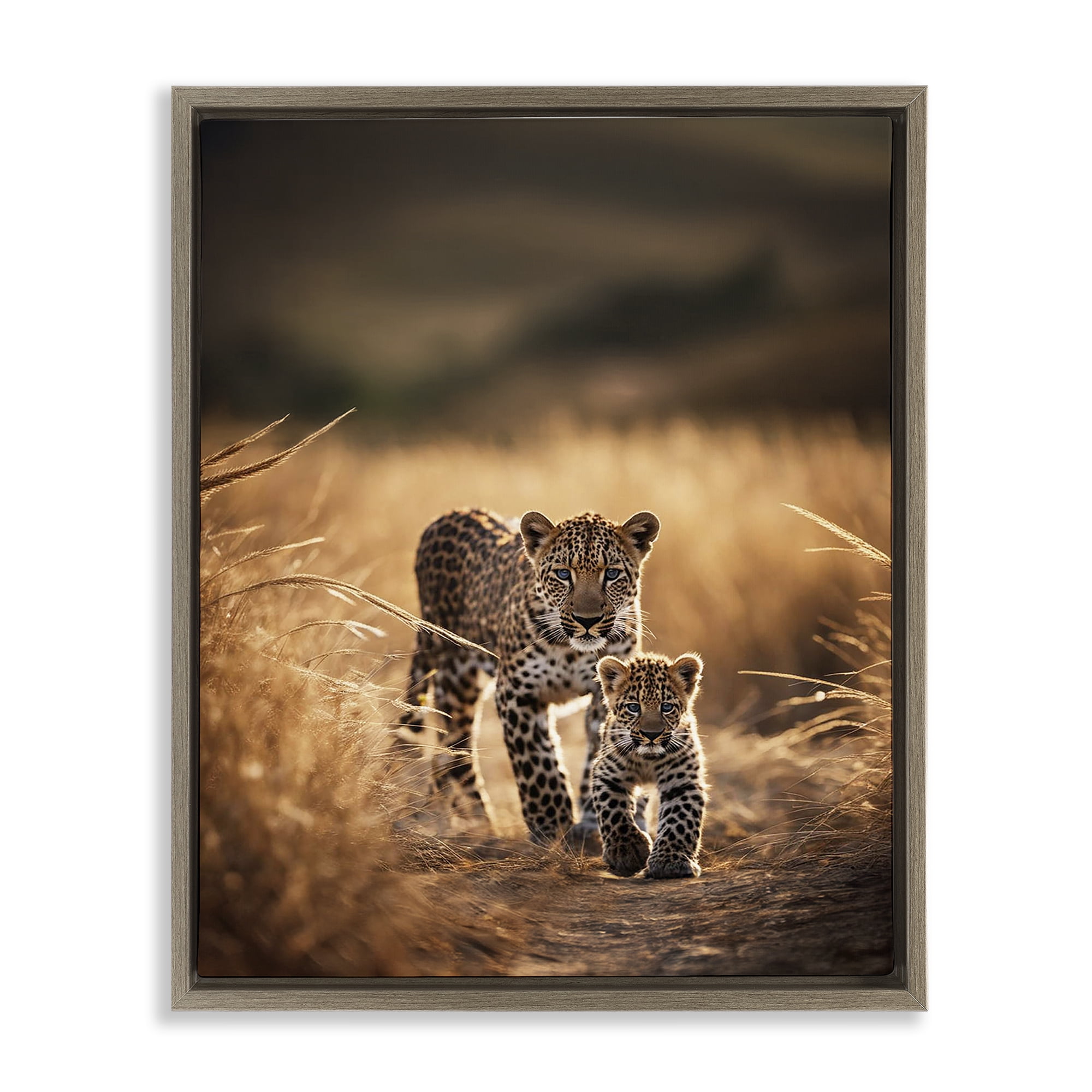 Stupell Industries Cheetah & Cub in Nature Animals Photography Brown Floater Framed Canvas Art Print Wall Art, 25 x 31